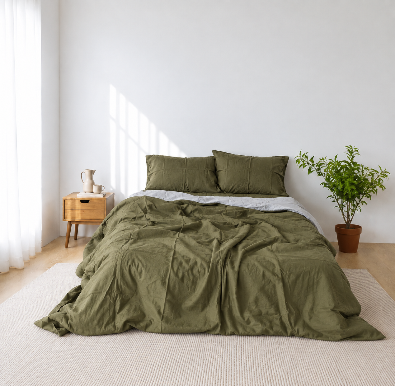 Seaweed Bamboo Linen Duvet Cover Set – 4-Piece Bed Linen | 45% Linen 55% Bamboo Rayon | 165 GSM