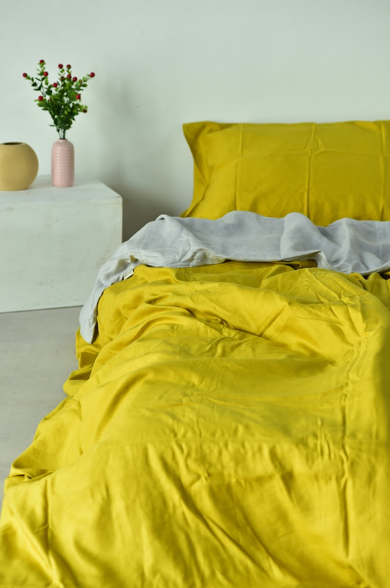 Lemon Bamboo Linen Duvet Cover Set – 4-Piece | 45% Linen 55% Bamboo Rayon