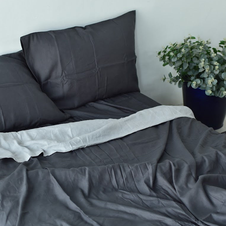 Deep Navy Bamboo Linen Bedding Sets 4 pieces