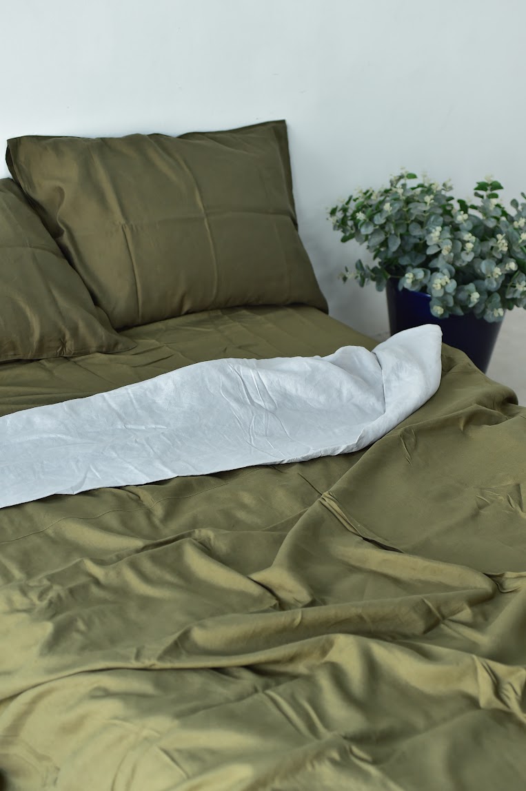 Seaweed Bamboo Linen Duvet Cover Set – 4-Piece Bed Linen | 45% Linen 55% Bamboo Rayon | 165 GSM