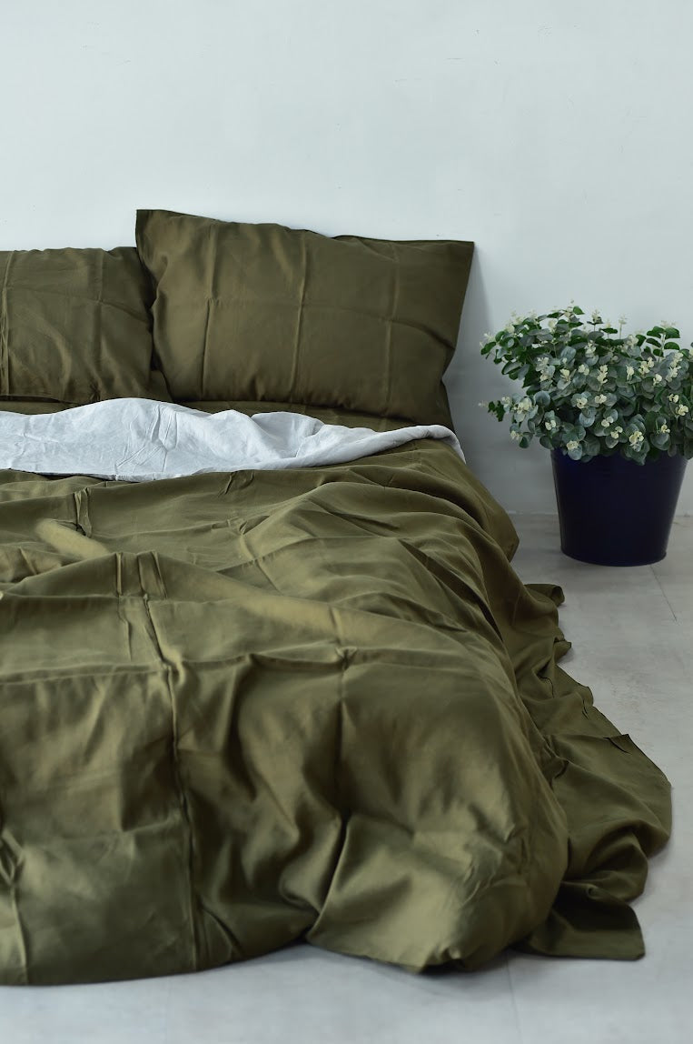Seaweed Bamboo Linen Duvet Cover Set – 4-Piece Bed Linen | 45% Linen 55% Bamboo Rayon | 165 GSM