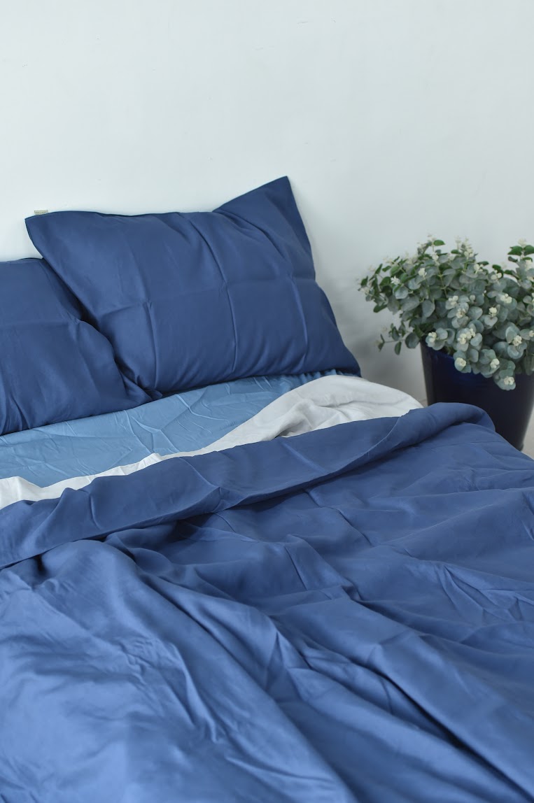 Navy Bamboo Linen Bedding Sets 4 pieces