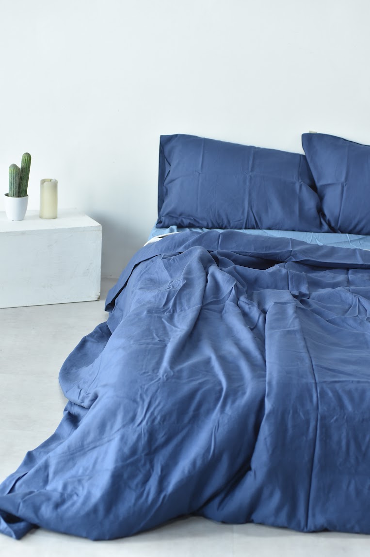 Navy Bamboo Linen Bedding Sets 4 pieces