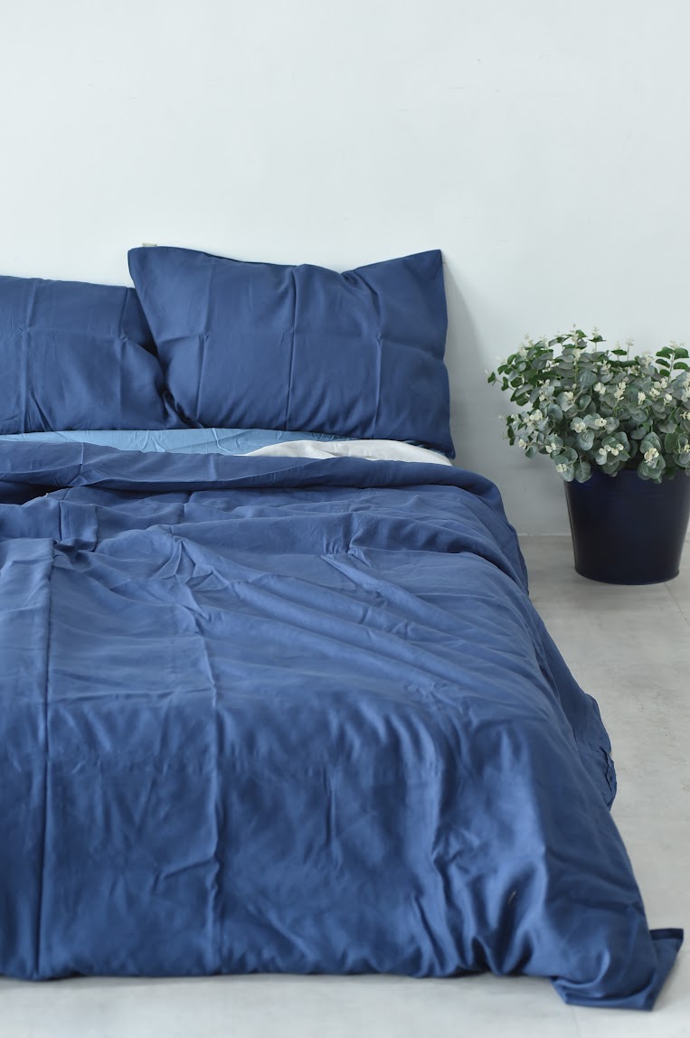 Navy Bamboo Linen Bedding Sets 4 pieces