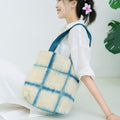 Handcrafted Indigo Grid Tote Bag - Hmong Shibori Pattern Hand-Dyed Brocade Shoulder Bag