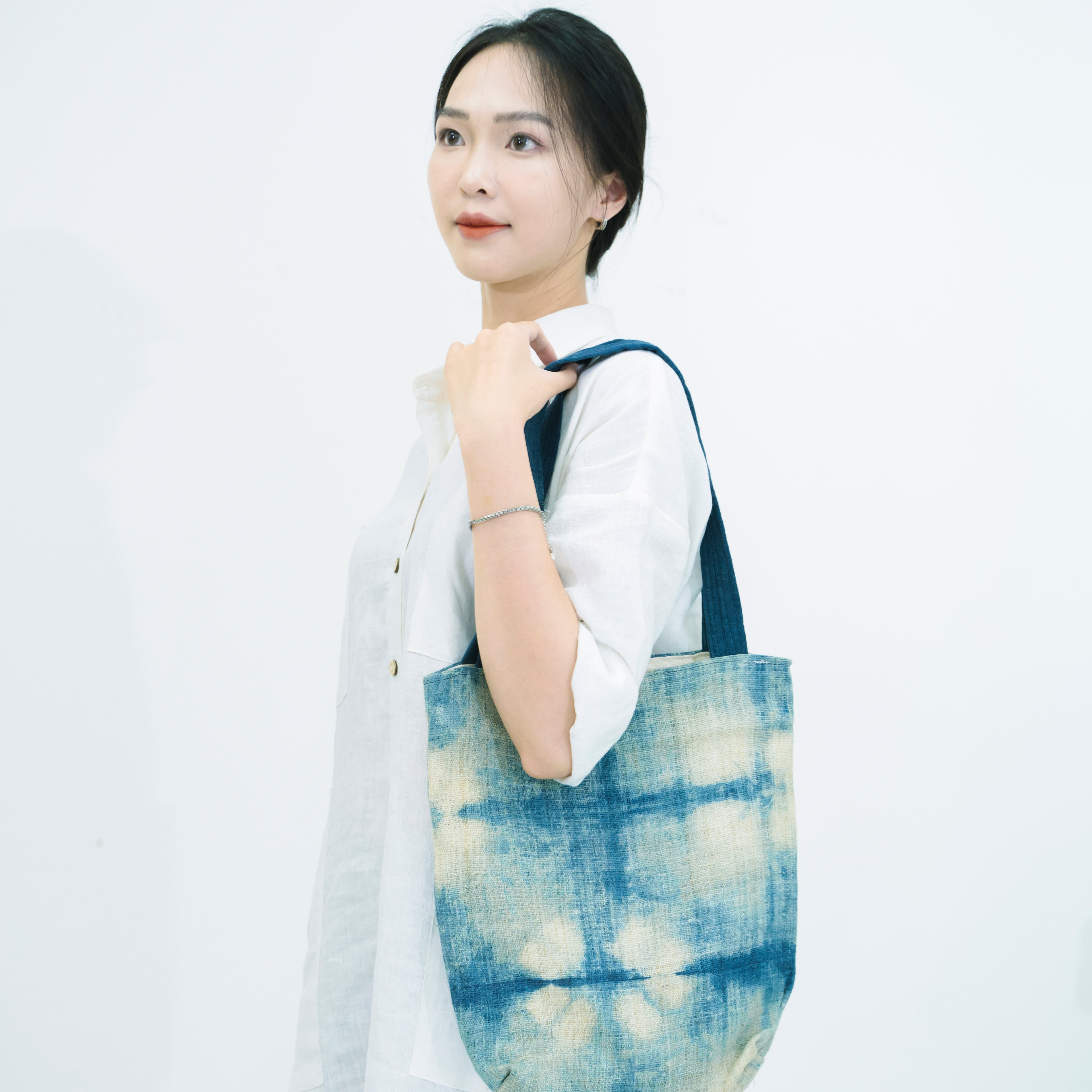 Indigo Bloom Hmong Tote Bag - Hand-Dyed Batik Brocade - Artisan Hill Tribe Shoulder Bag