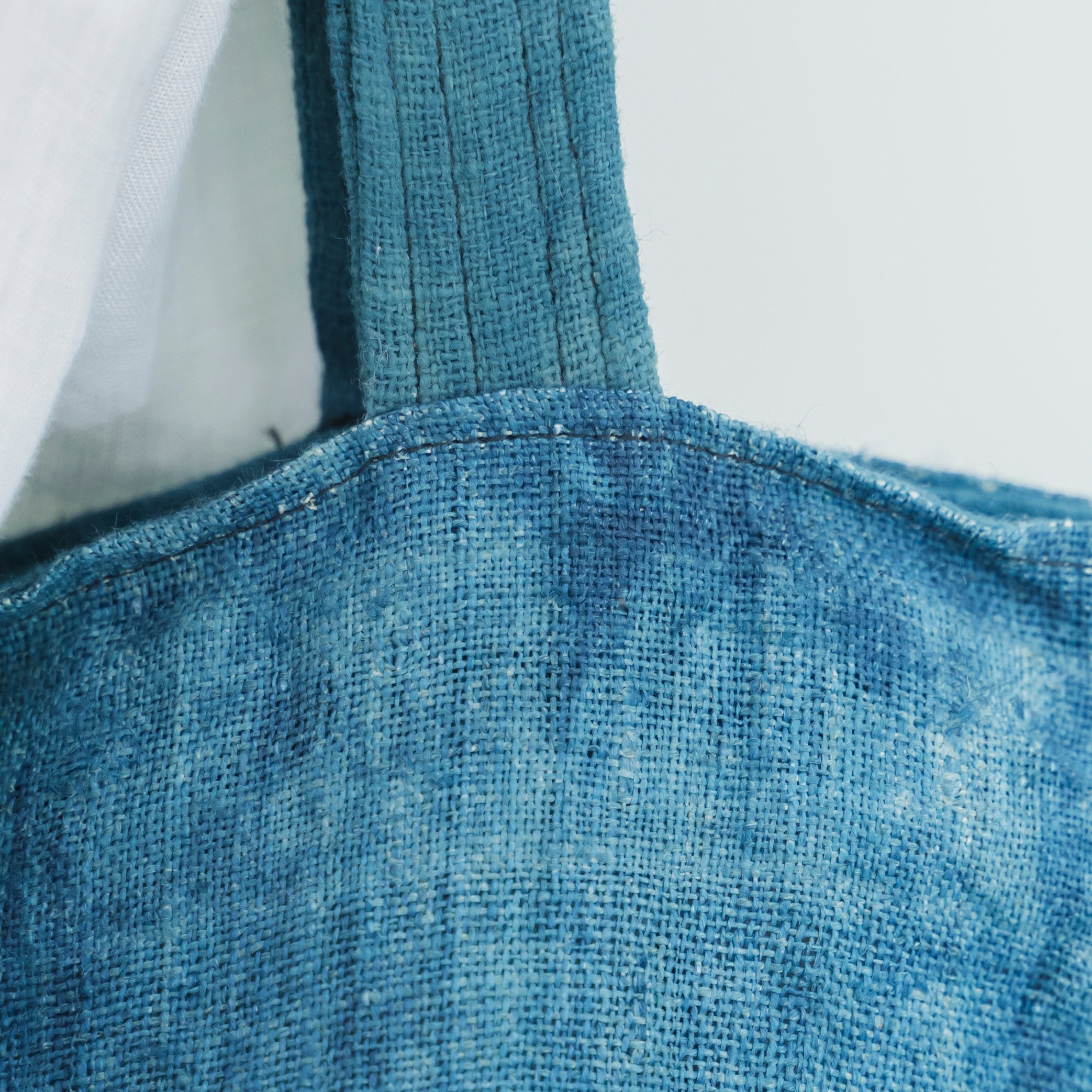 Hmong Natural Indigo Tote Bag - Minimalist Brocade Design - Traditional Hill Tribe Artisan Shoulder Bag