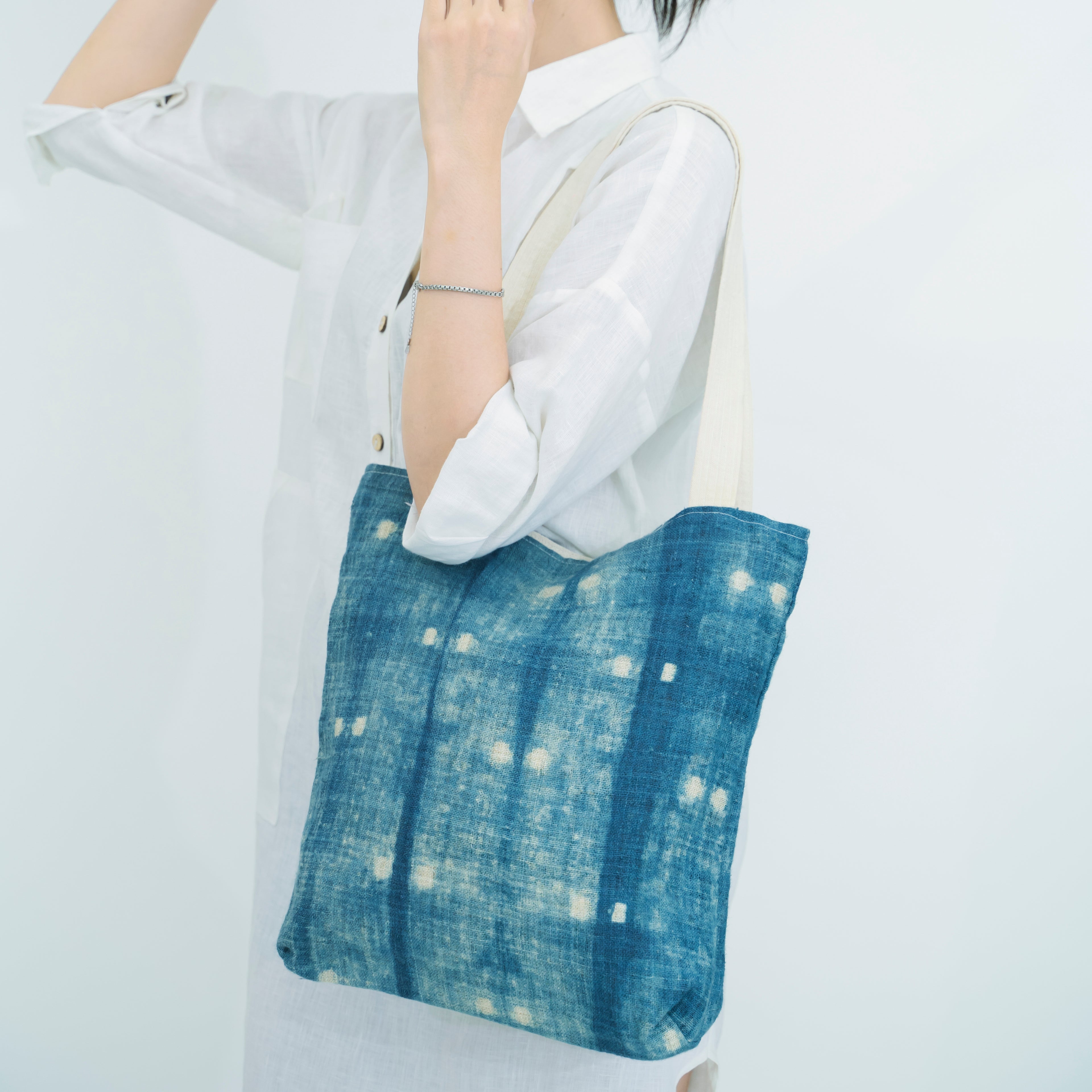 Hmong Speckled Indigo Tote Bag - Hand-Dyed Light Spot Brocade - One-of-a-Kind Hill Tribe Artisan Shoulder Bag