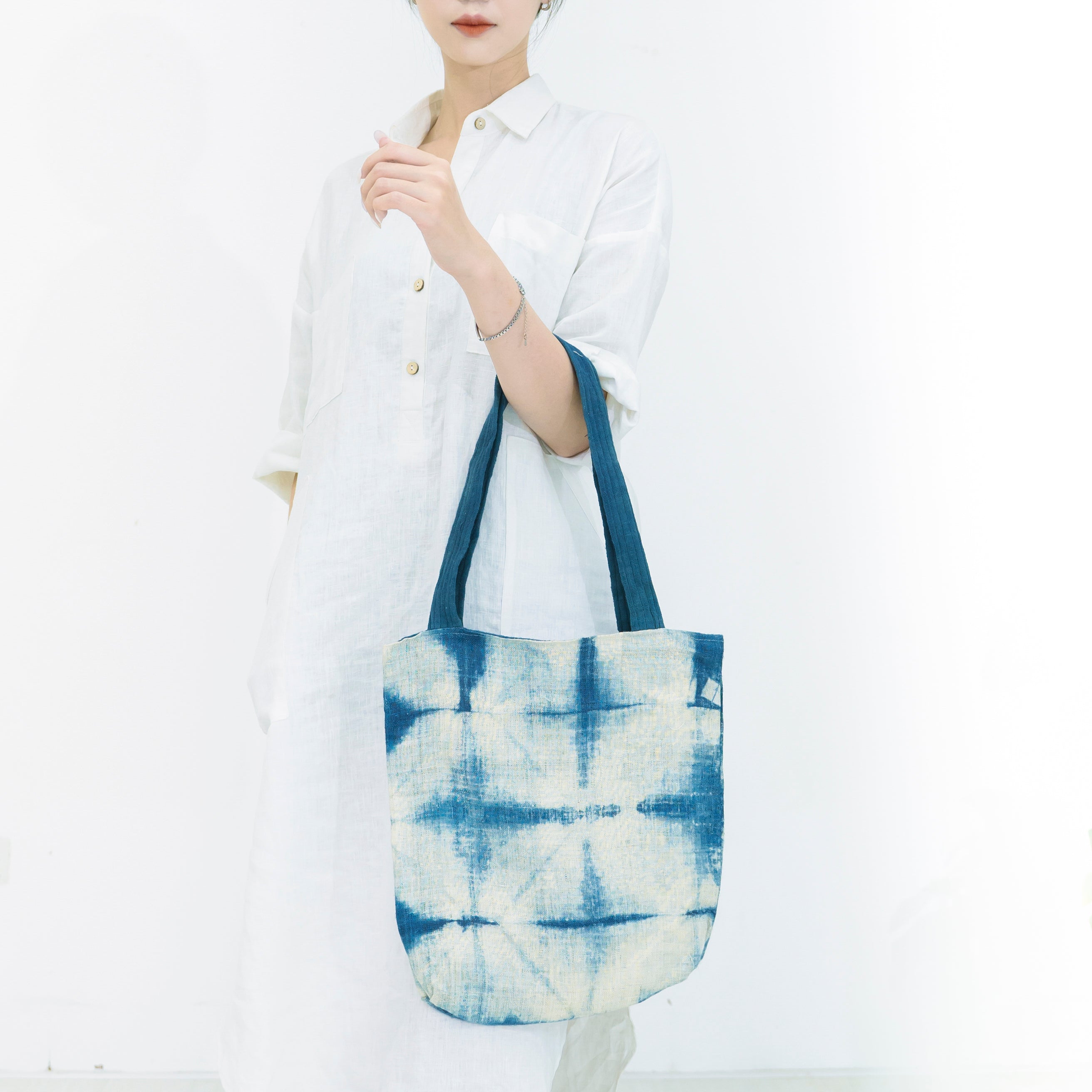 Hmong Diamond Pattern Tote Bag - Hand-Dyed Indigo Brocade - Traditional Hill Tribe Artisan Shoulder Bag