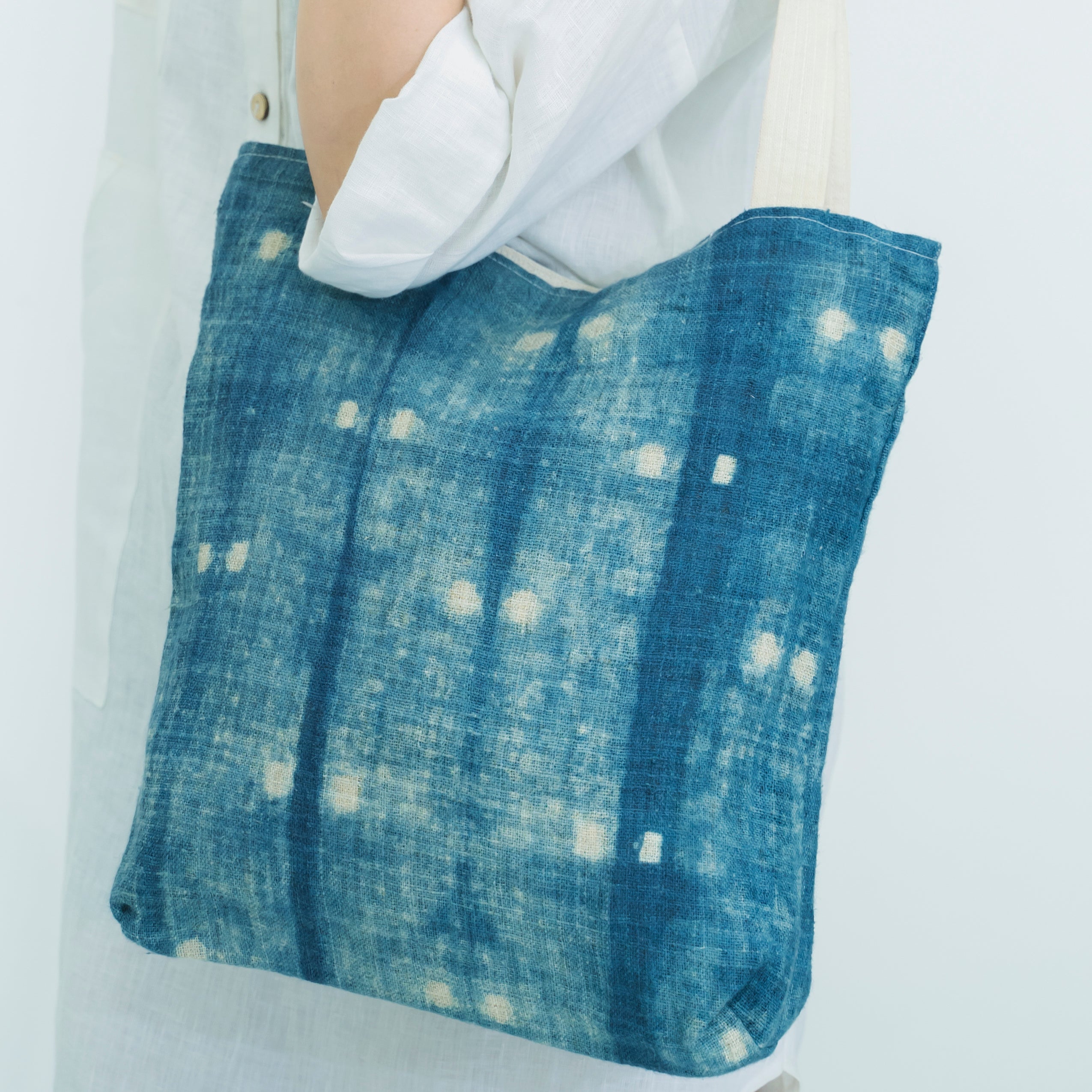 Hmong Speckled Indigo Tote Bag - Hand-Dyed Light Spot Brocade - One-of-a-Kind Hill Tribe Artisan Shoulder Bag