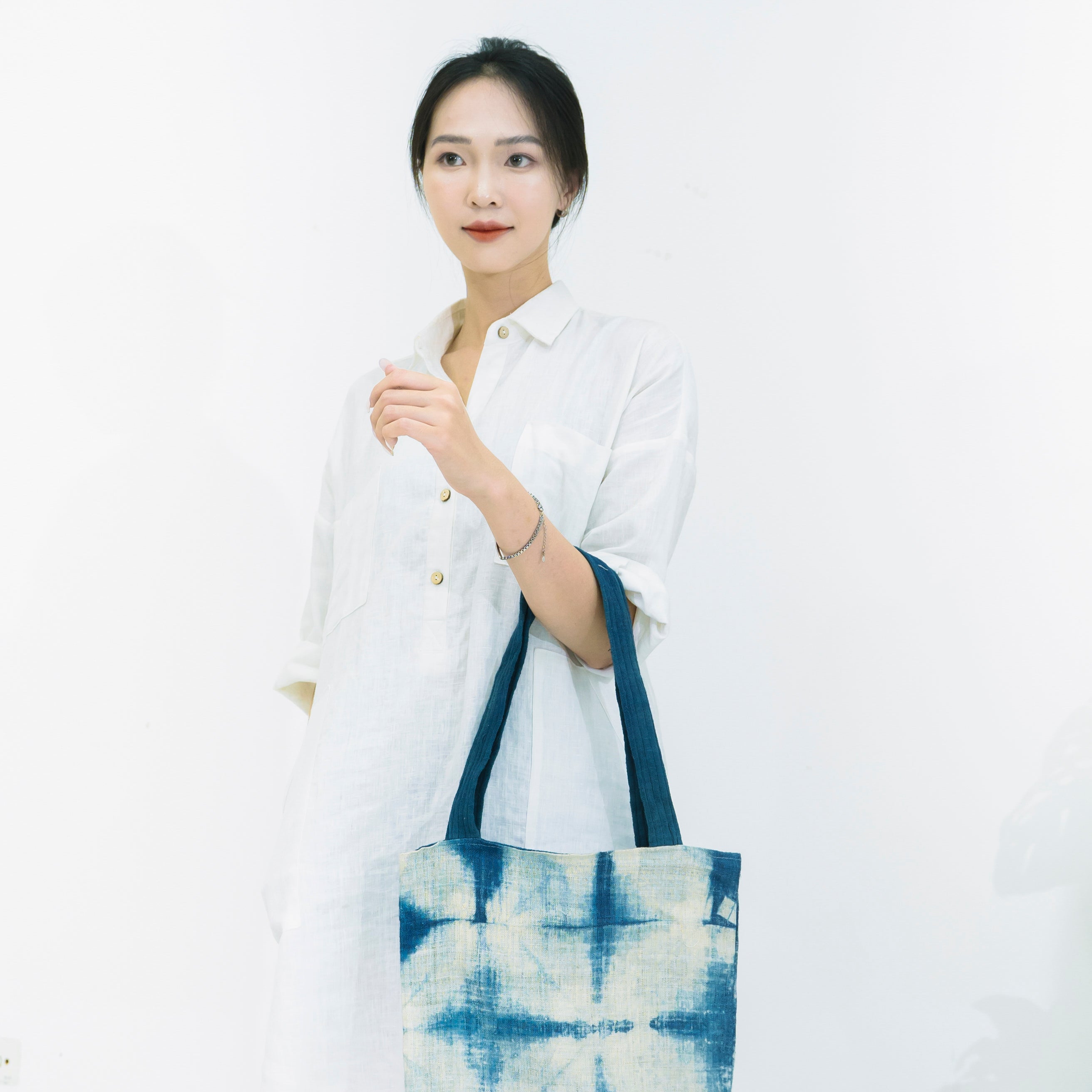 Hmong Diamond Pattern Tote Bag - Hand-Dyed Indigo Brocade - Traditional Hill Tribe Artisan Shoulder Bag