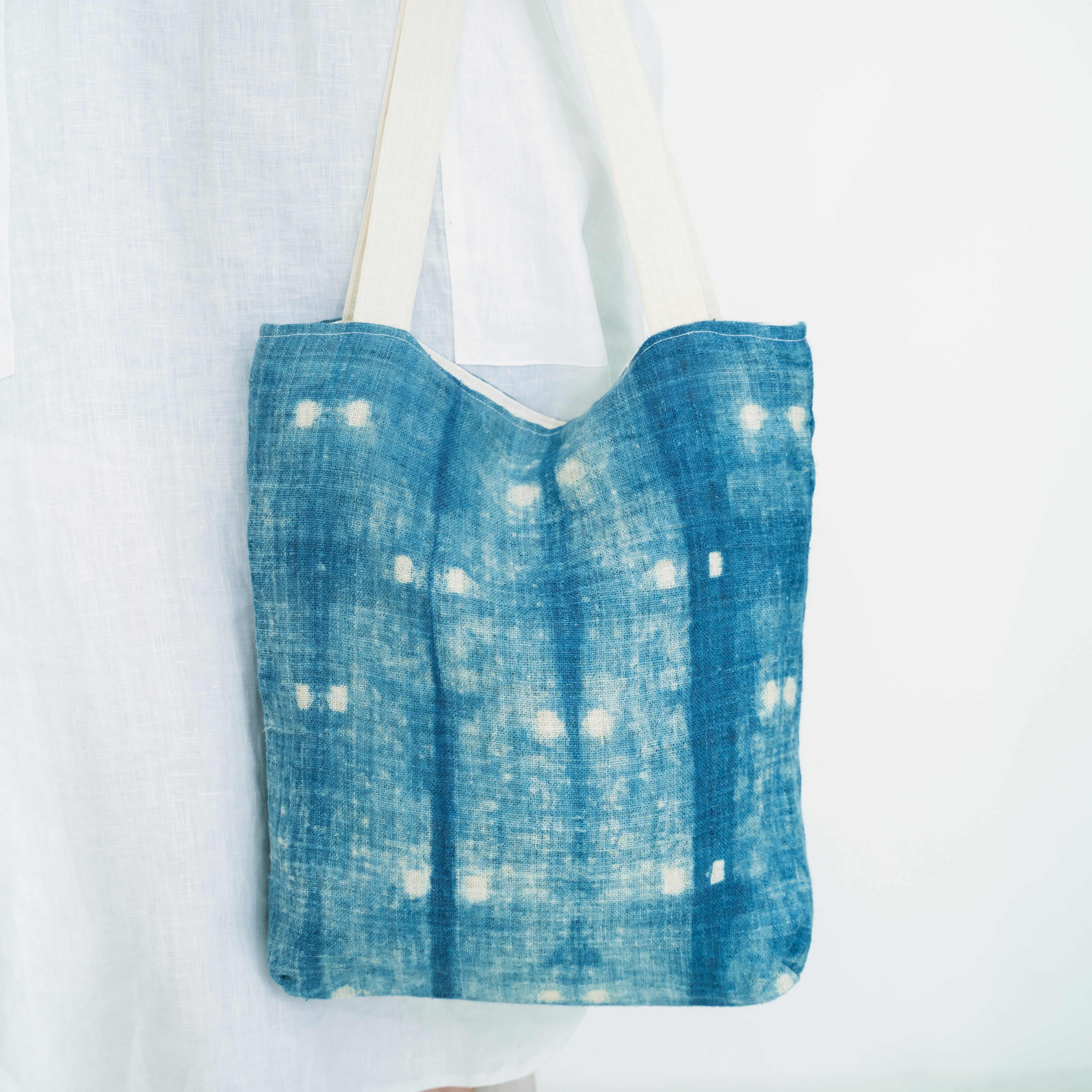 Hmong Speckled Indigo Tote Bag - Hand-Dyed Light Spot Brocade - One-of-a-Kind Hill Tribe Artisan Shoulder Bag