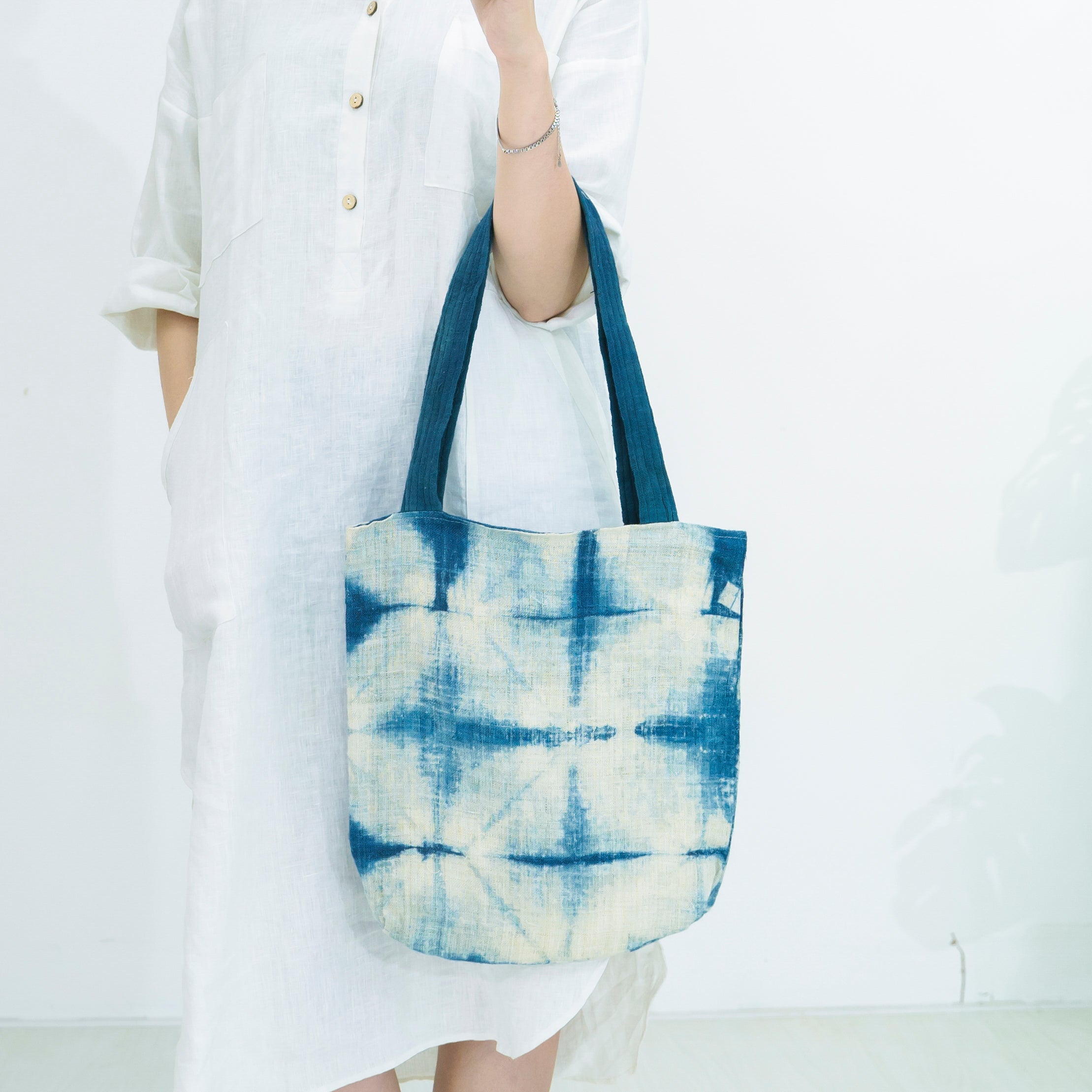 Hmong Diamond Pattern Tote Bag - Hand-Dyed Indigo Brocade - Traditional Hill Tribe Artisan Shoulder Bag