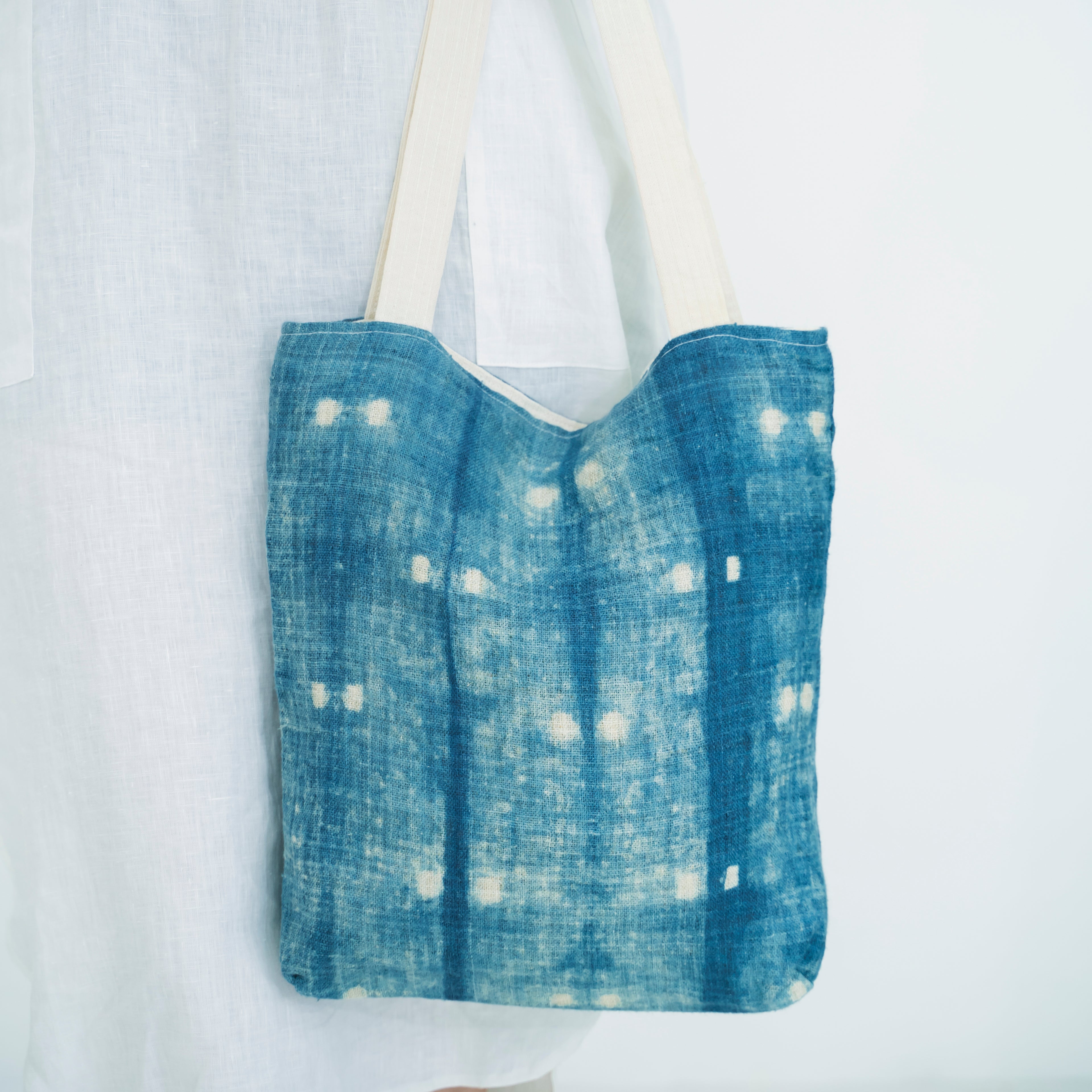 Hmong Speckled Indigo Tote Bag - Hand-Dyed Light Spot Brocade - One-of-a-Kind Hill Tribe Artisan Shoulder Bag
