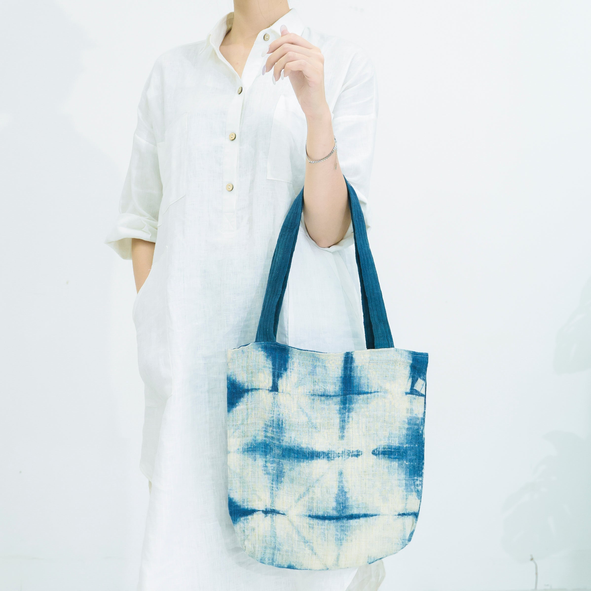 Hmong Diamond Pattern Tote Bag - Hand-Dyed Indigo Brocade - Traditional Hill Tribe Artisan Shoulder Bag