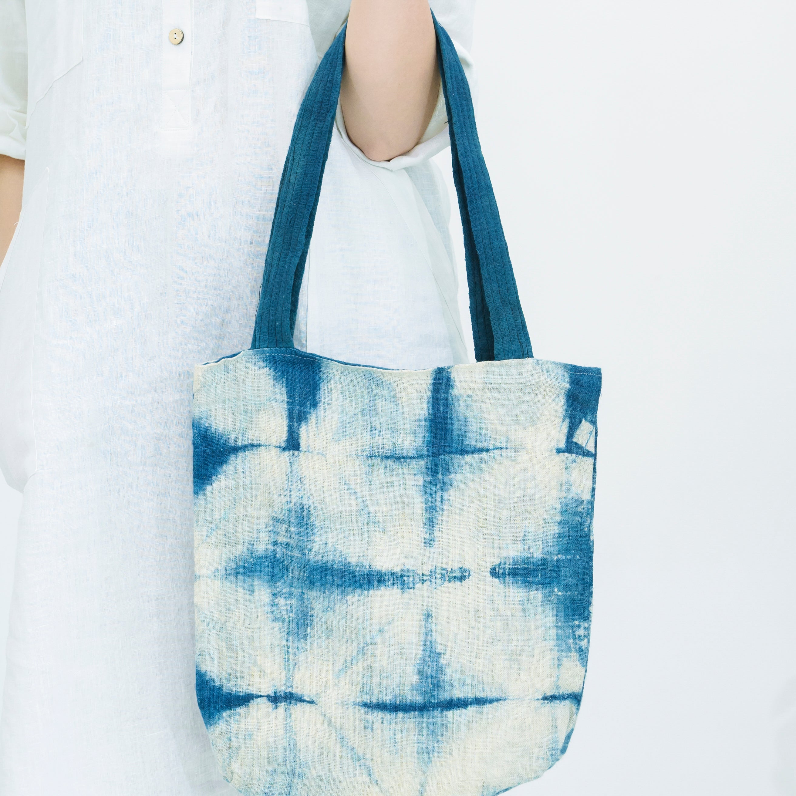 Hmong Diamond Pattern Tote Bag - Hand-Dyed Indigo Brocade - Traditional Hill Tribe Artisan Shoulder Bag