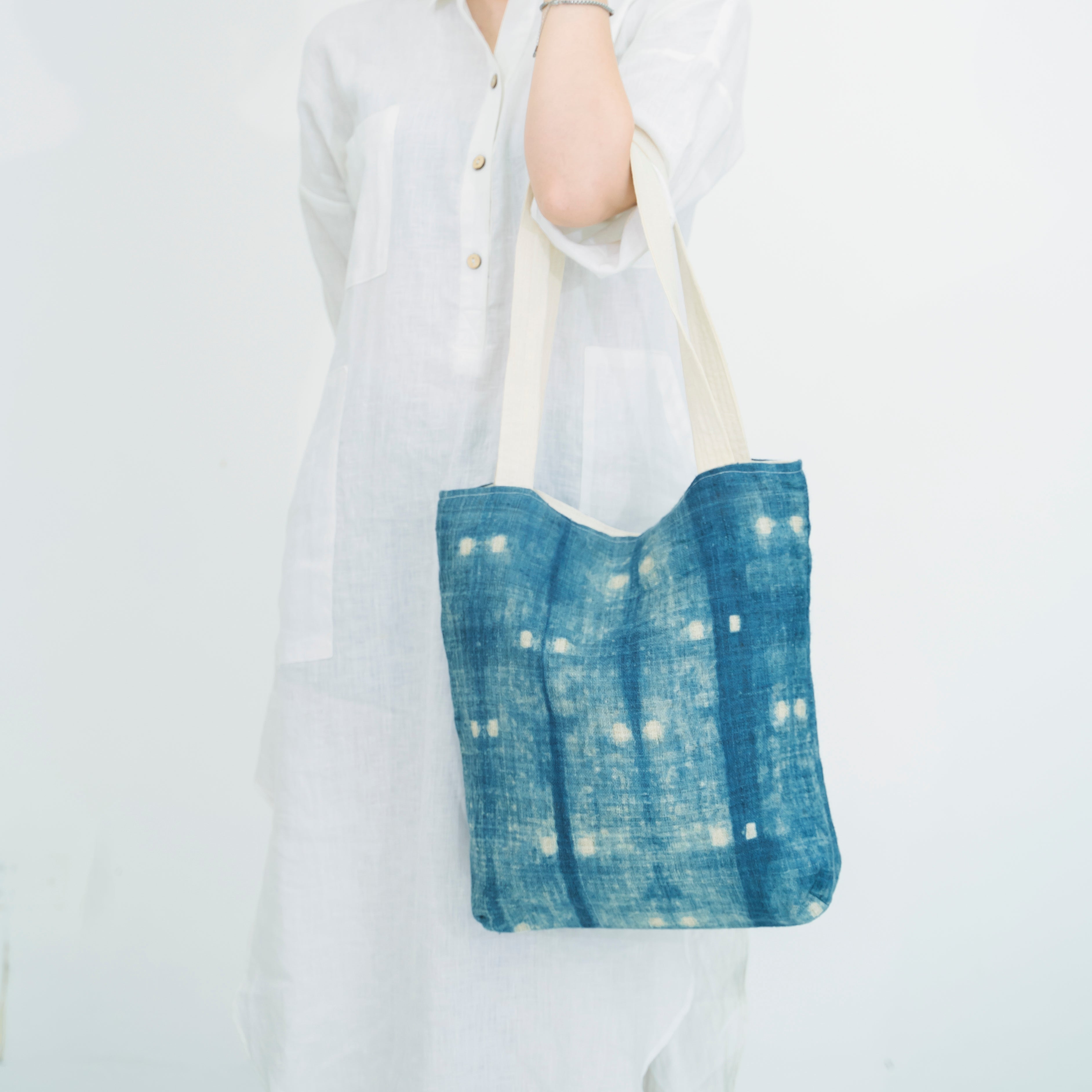 Hmong Speckled Indigo Tote Bag - Hand-Dyed Light Spot Brocade - One-of-a-Kind Hill Tribe Artisan Shoulder Bag