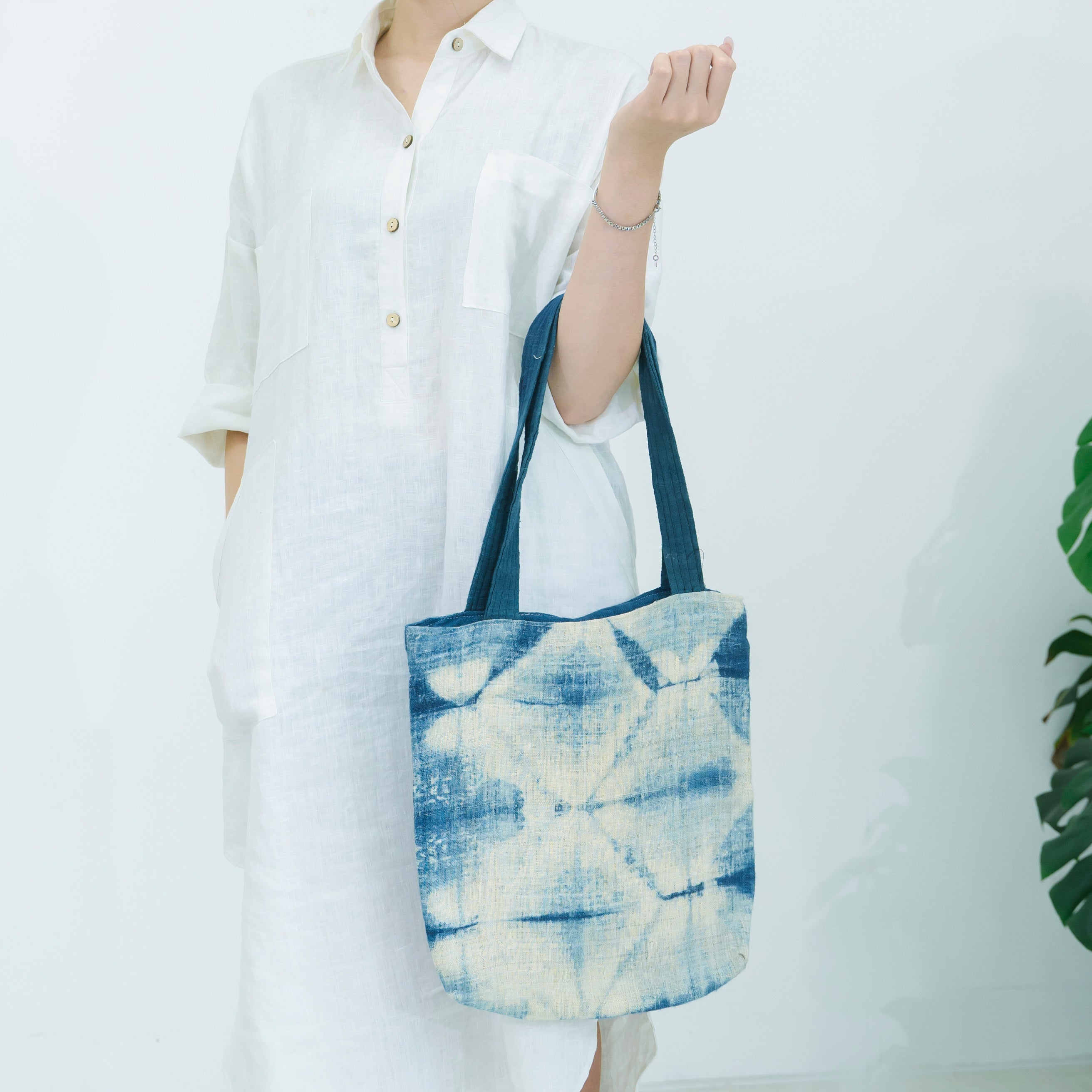 Hmong Diamond Pattern Tote Bag - Hand-Dyed Indigo Brocade - Traditional Hill Tribe Artisan Shoulder Bag