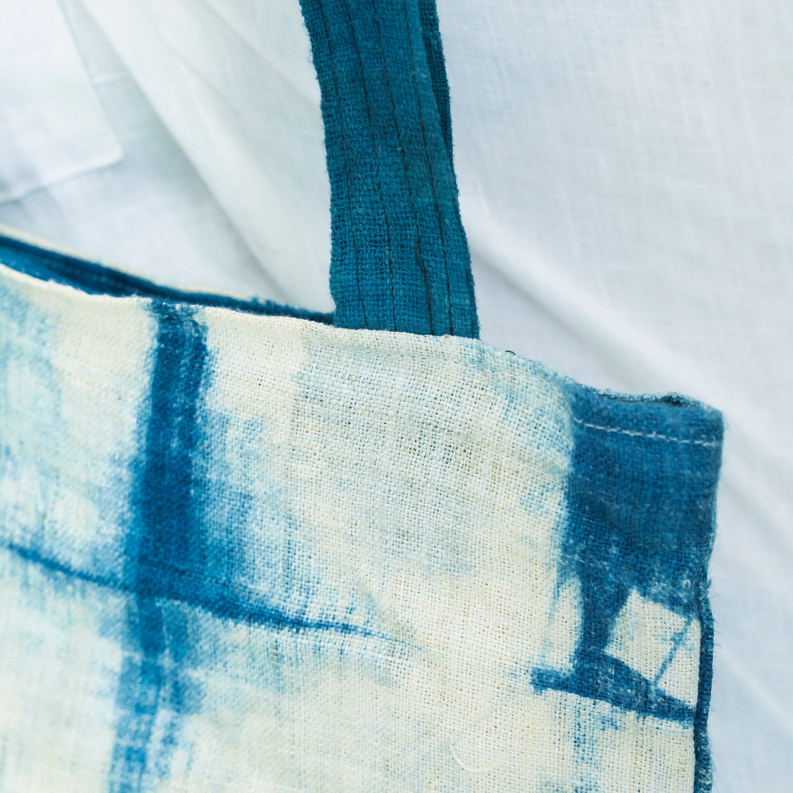 Hmong Diamond Pattern Tote Bag - Hand-Dyed Indigo Brocade - Traditional Hill Tribe Artisan Shoulder Bag