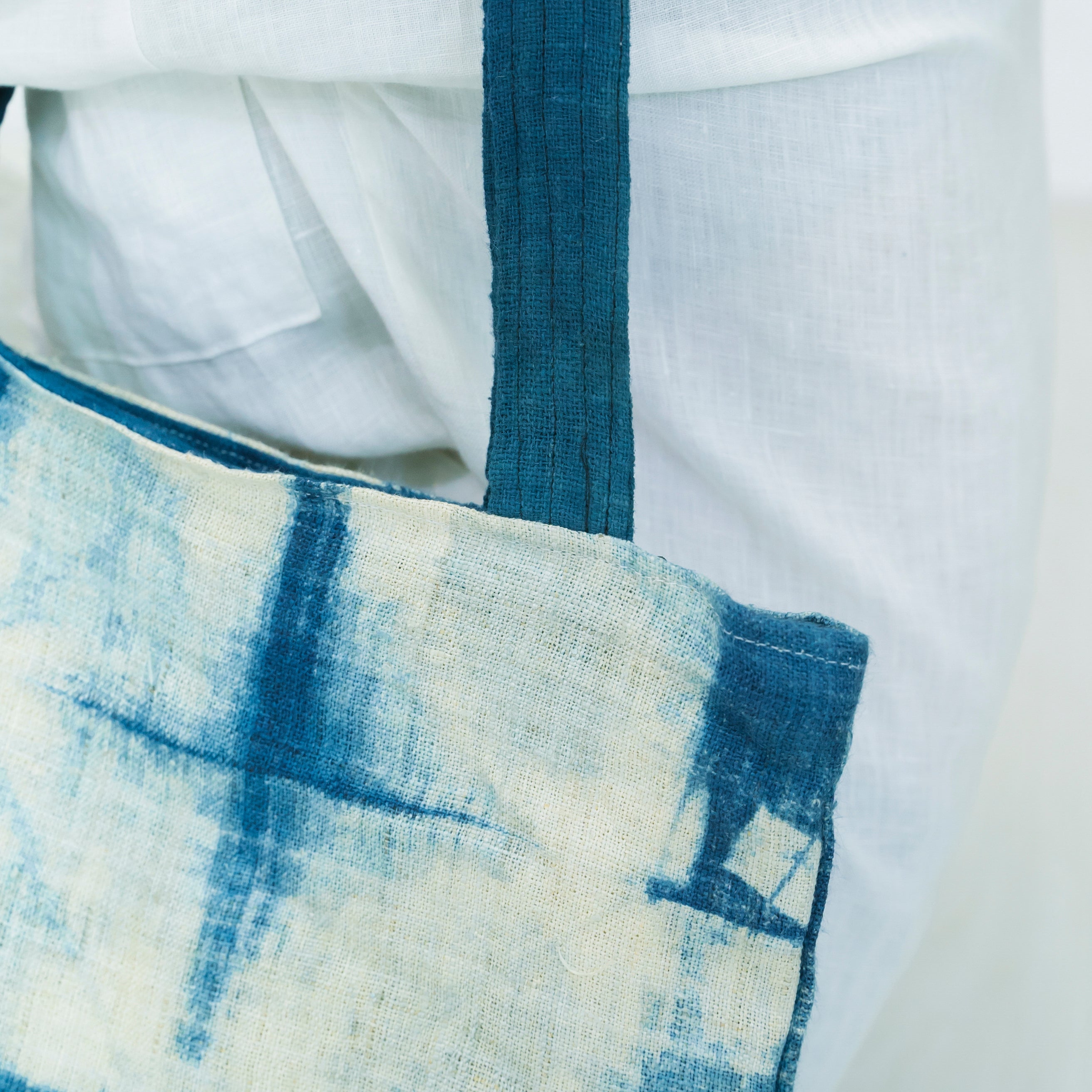 Hmong Diamond Pattern Tote Bag - Hand-Dyed Indigo Brocade - Traditional Hill Tribe Artisan Shoulder Bag