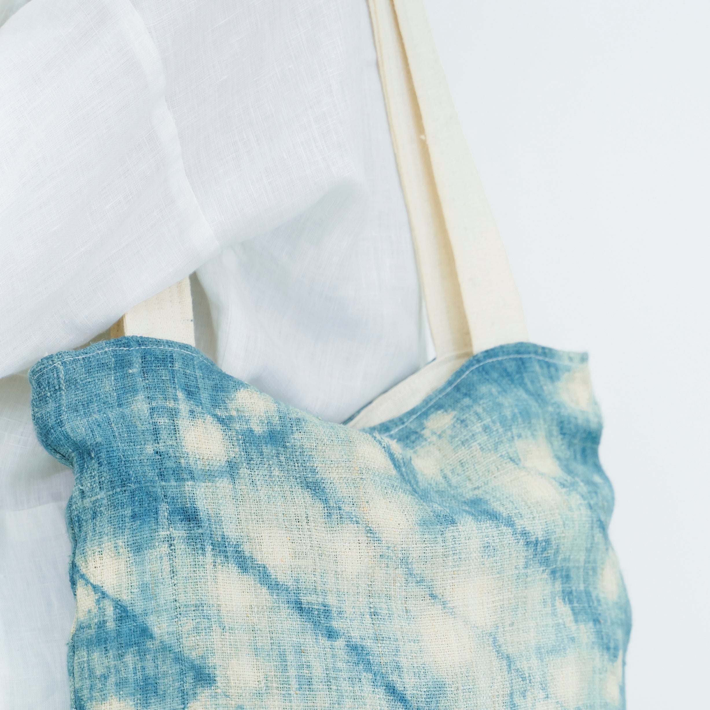 Hmong Splash Pattern Tote Bag - Hand-Dyed Indigo Splatter Brocade - One-of-a-Kind Hill Tribe Artisan Shoulder Bag