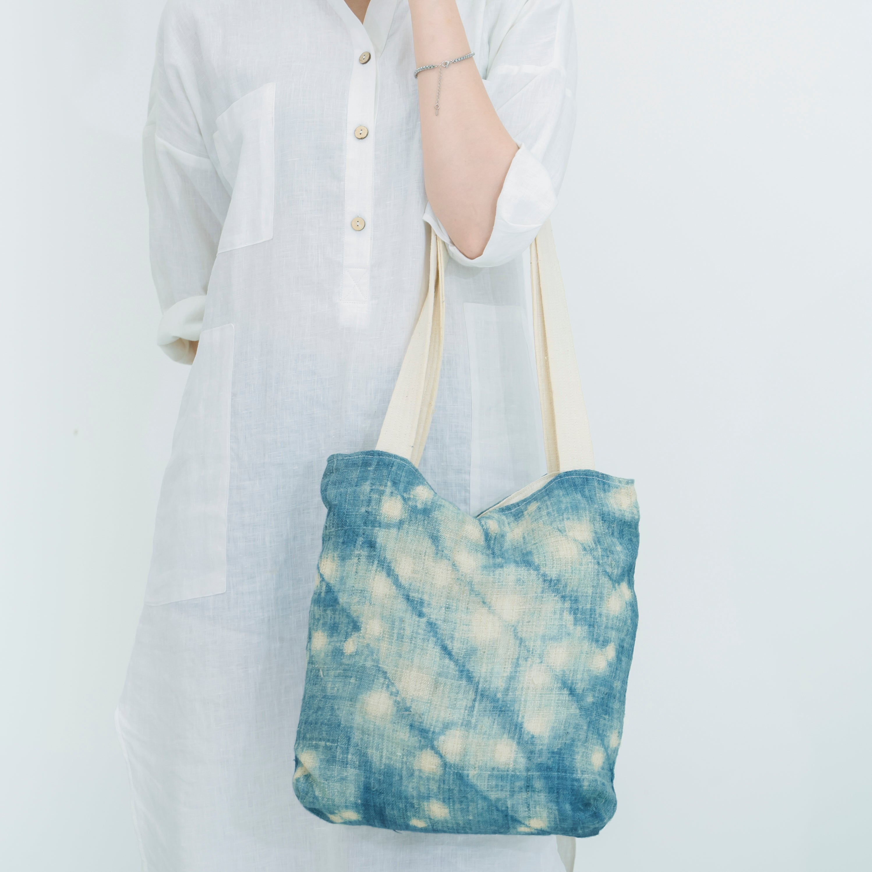 Hmong Splash Pattern Tote Bag - Hand-Dyed Indigo Splatter Brocade - One-of-a-Kind Hill Tribe Artisan Shoulder Bag