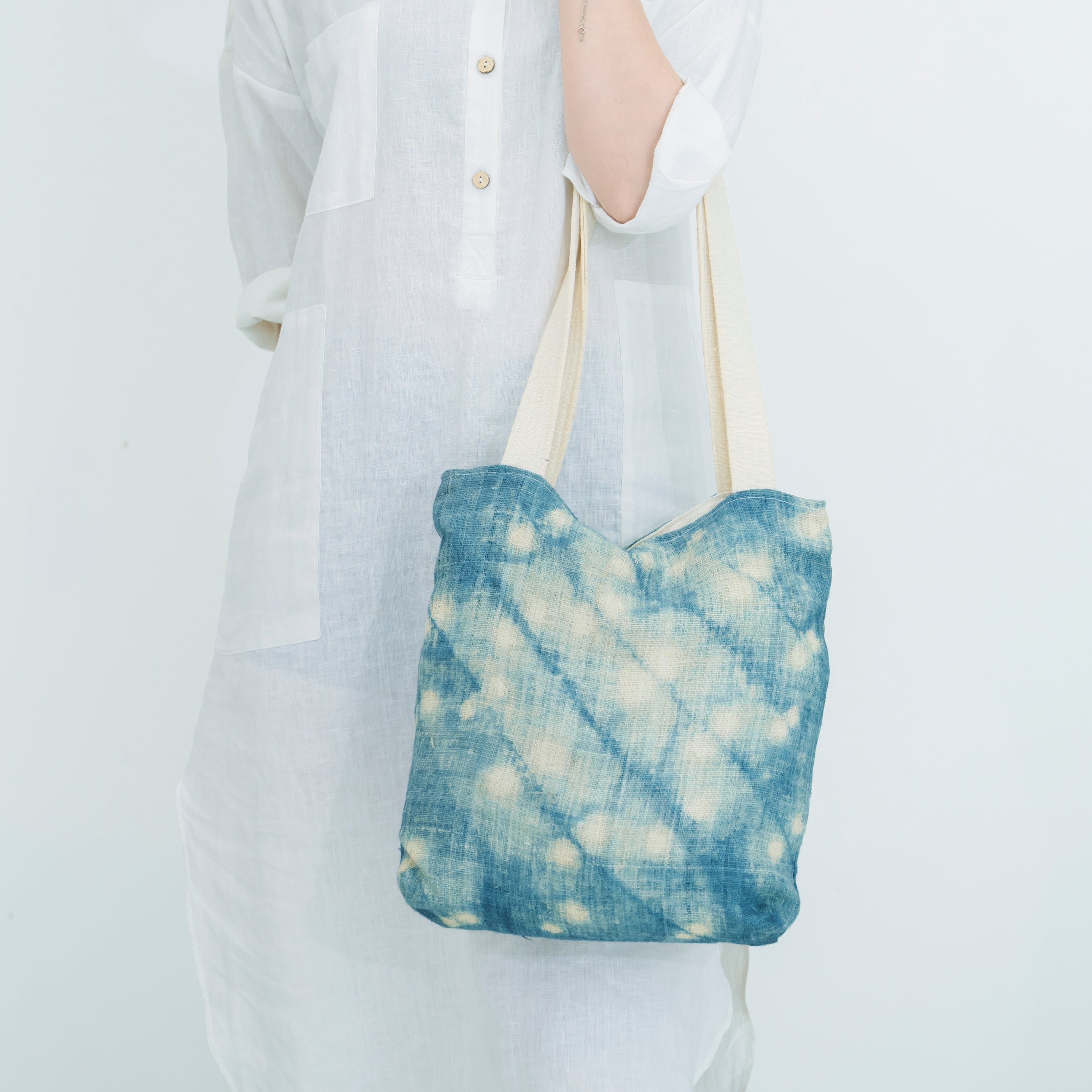 Hmong Splash Pattern Tote Bag - Hand-Dyed Indigo Splatter Brocade - One-of-a-Kind Hill Tribe Artisan Shoulder Bag