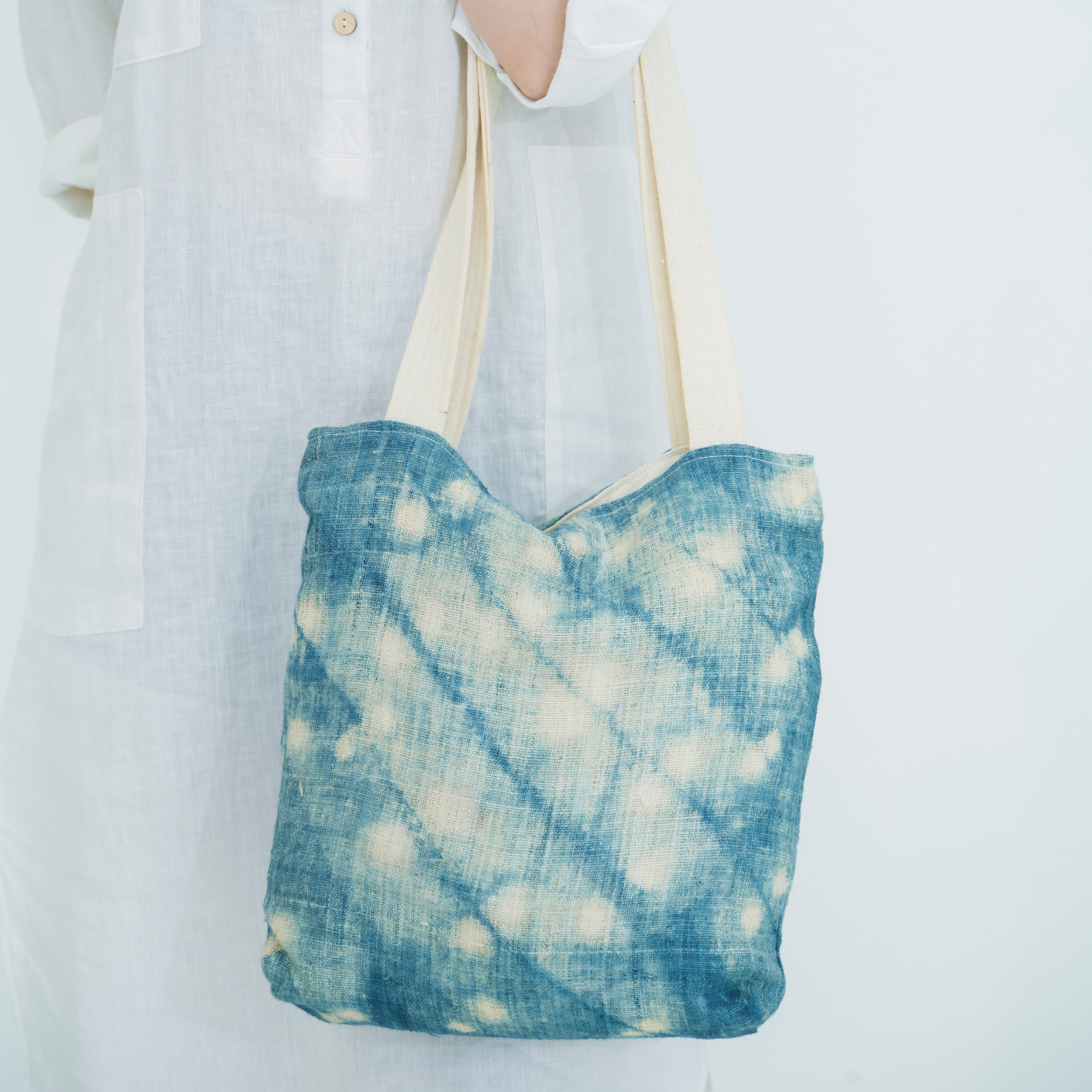 Hmong Splash Pattern Tote Bag - Hand-Dyed Indigo Splatter Brocade - One-of-a-Kind Hill Tribe Artisan Shoulder Bag
