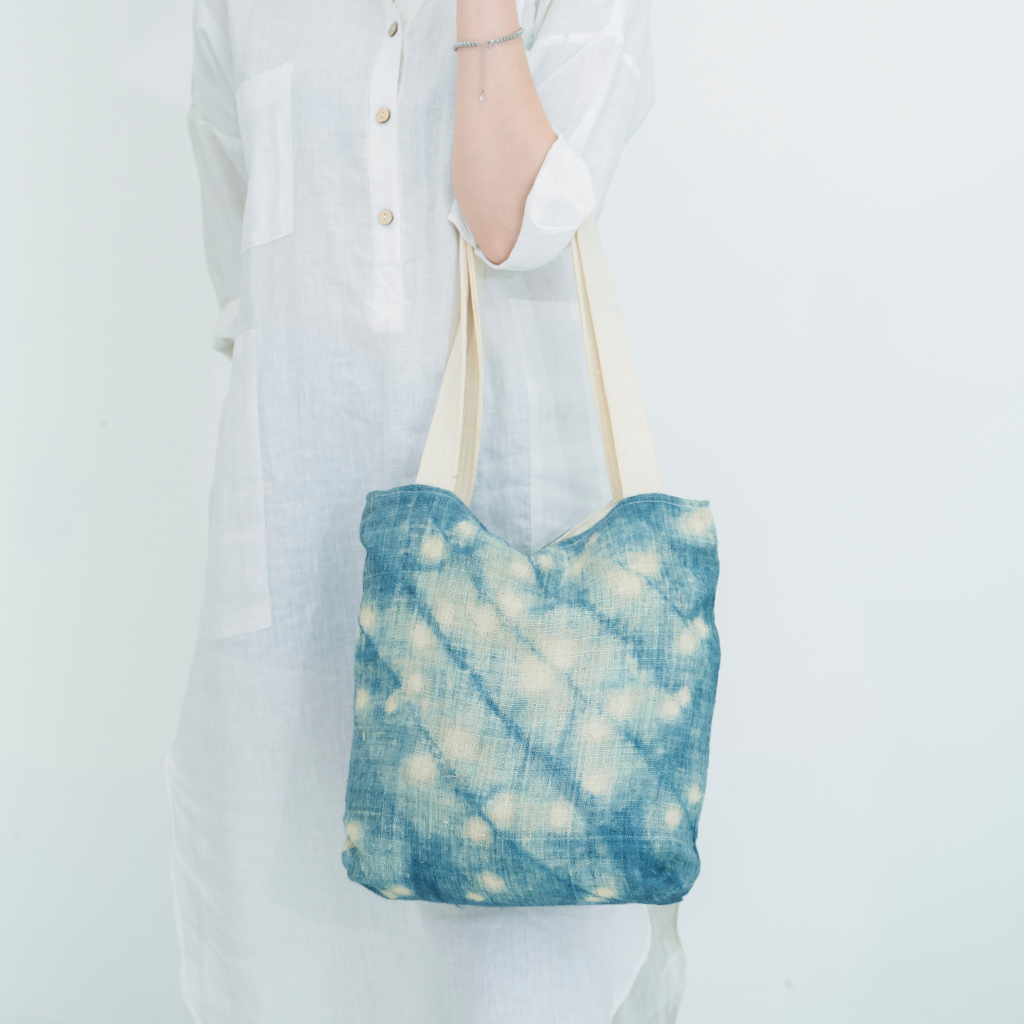 Hmong Splash Pattern Tote Bag - Hand-Dyed Indigo Splatter Brocade - One-of-a-Kind Hill Tribe Artisan Shoulder Bag