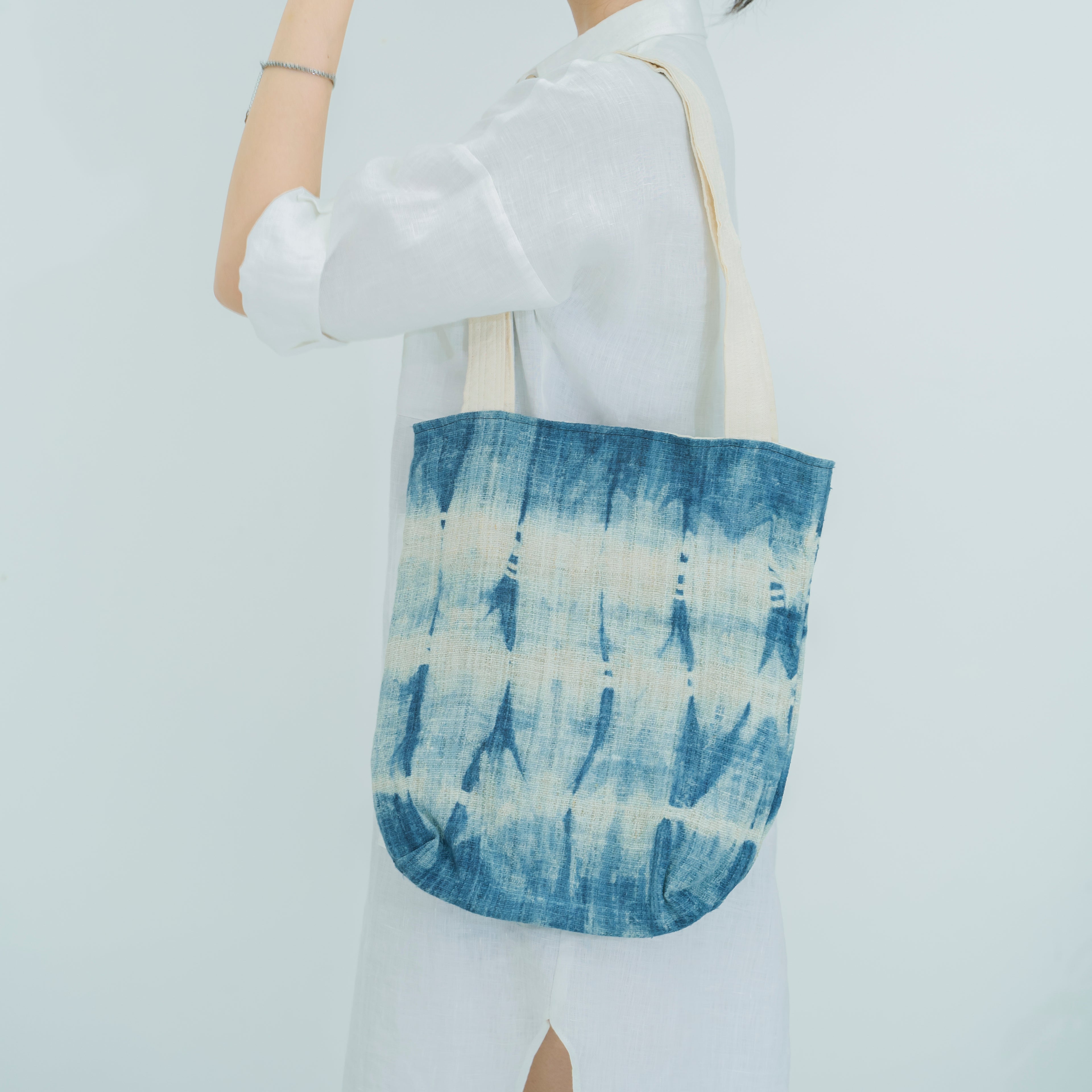 Hmong Mountain Peak Tote Bag - Hand-Dyed Indigo Brocade - One-of-a-Kind Hill Tribe Artisan Shoulder Bag