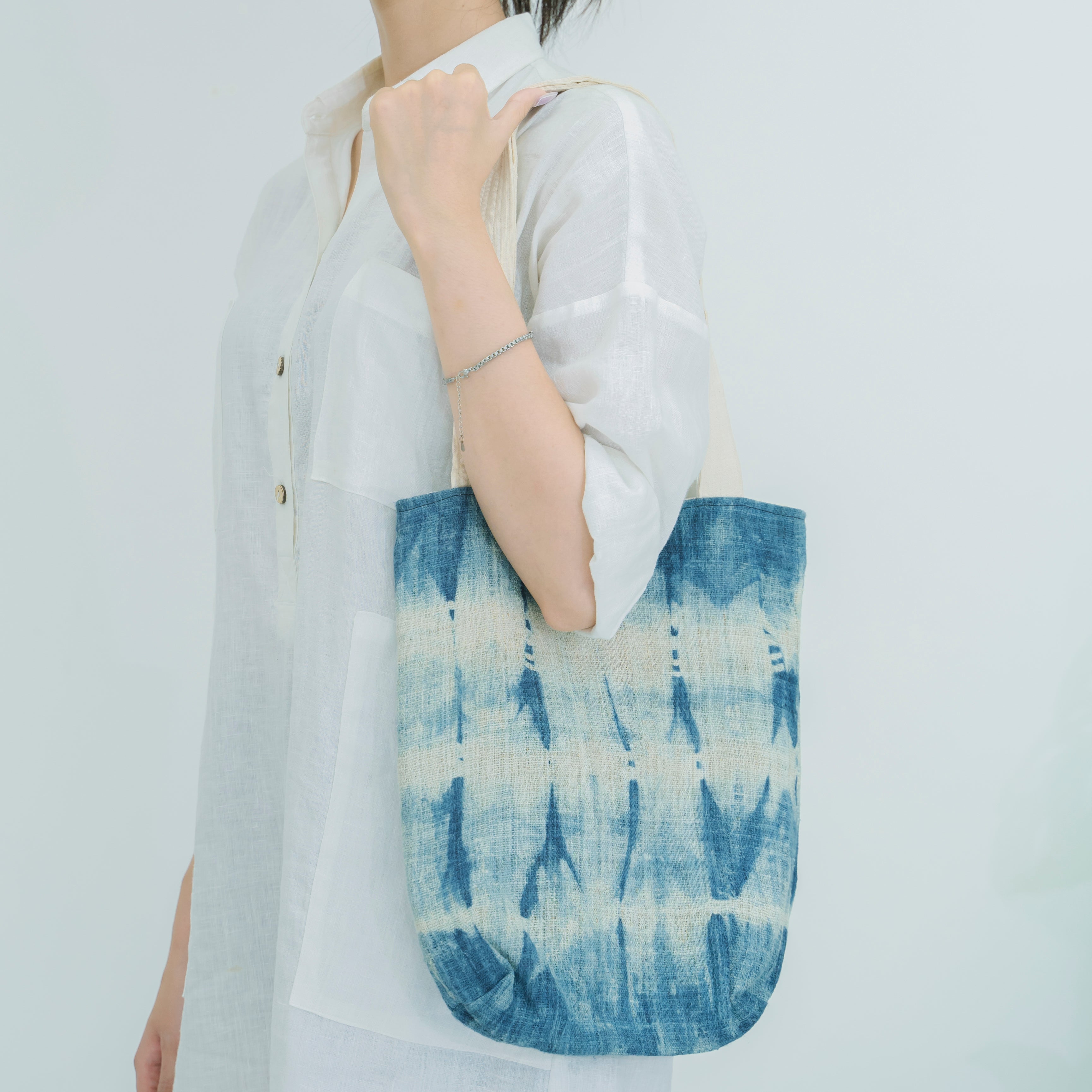 Hmong Mountain Peak Tote Bag - Hand-Dyed Indigo Brocade - One-of-a-Kind Hill Tribe Artisan Shoulder Bag