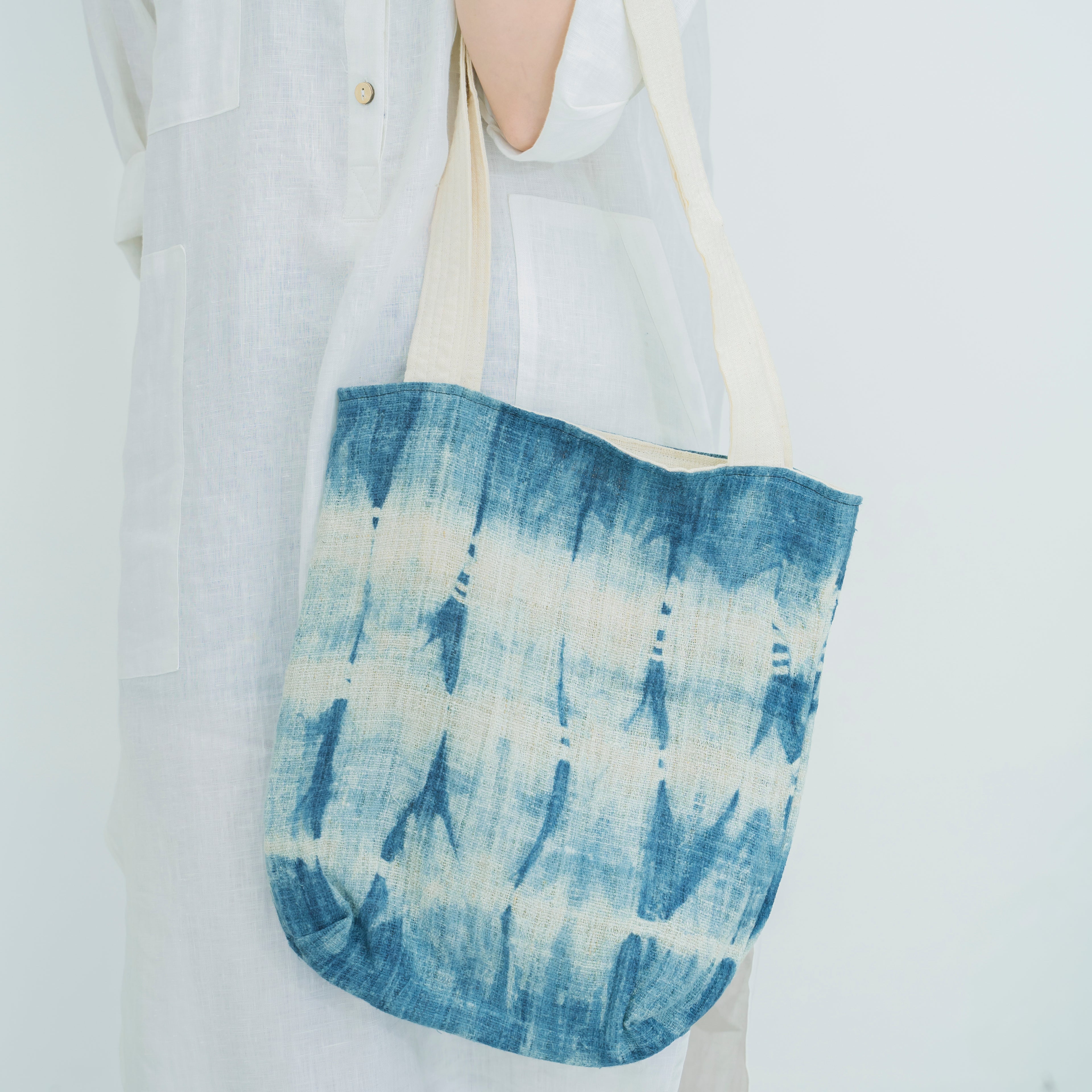 Hmong Mountain Peak Tote Bag - Hand-Dyed Indigo Brocade - One-of-a-Kind Hill Tribe Artisan Shoulder Bag