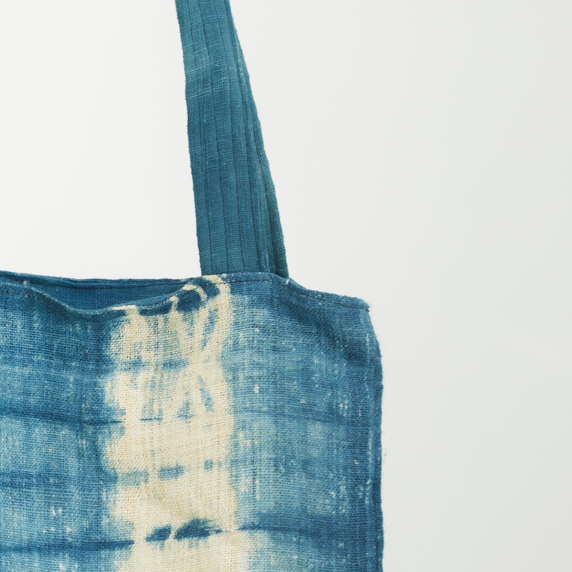 Hmong Step Pattern Tote Bag - Hand-Dyed Indigo Brocade - Traditional Staircase Motif Hill Tribe Artisan Bag