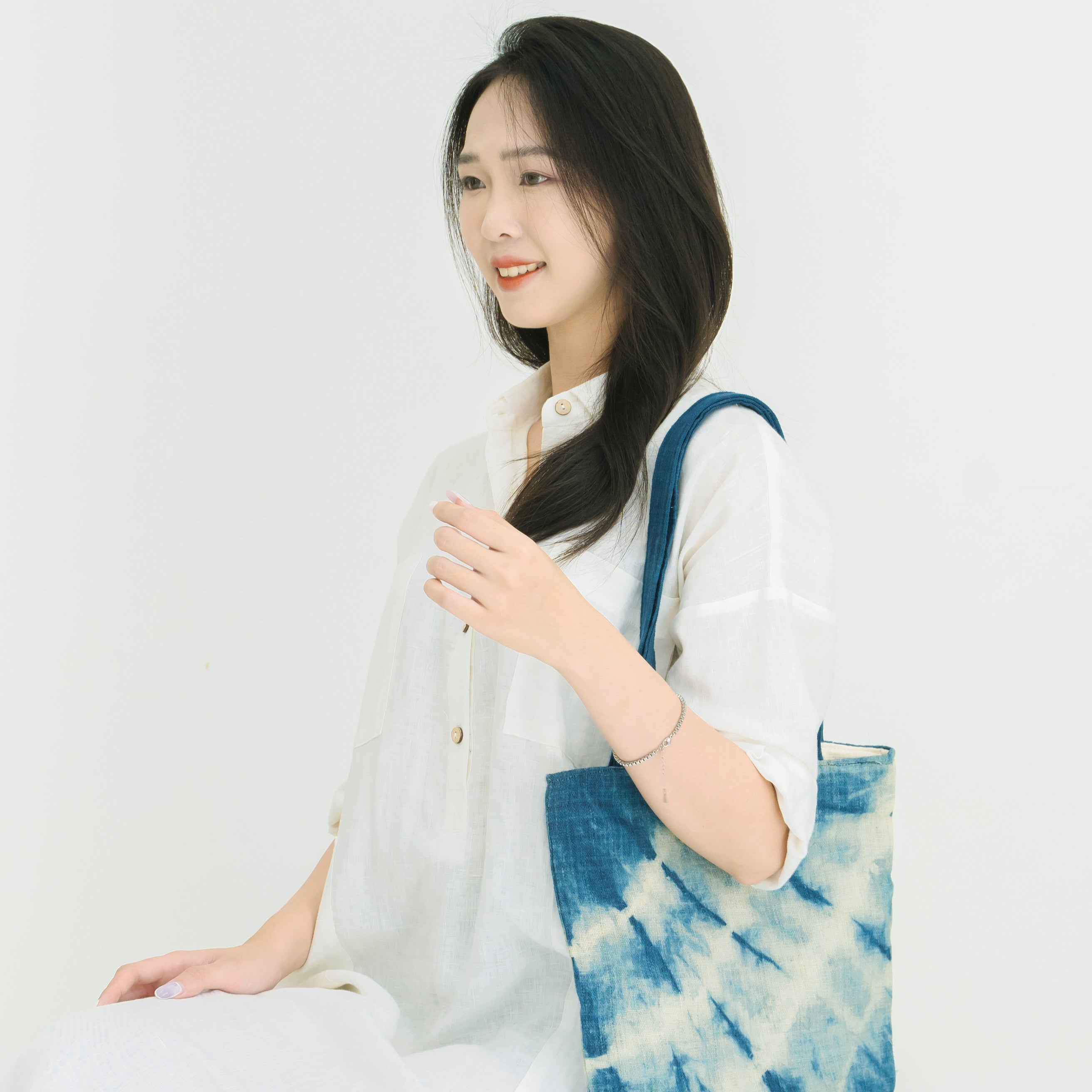 Hmong Indigo Stripe Tote Bag - Hand-Dyed Flow Pattern Brocade - Traditional Hill Tribe Artisan Shoulder Bag