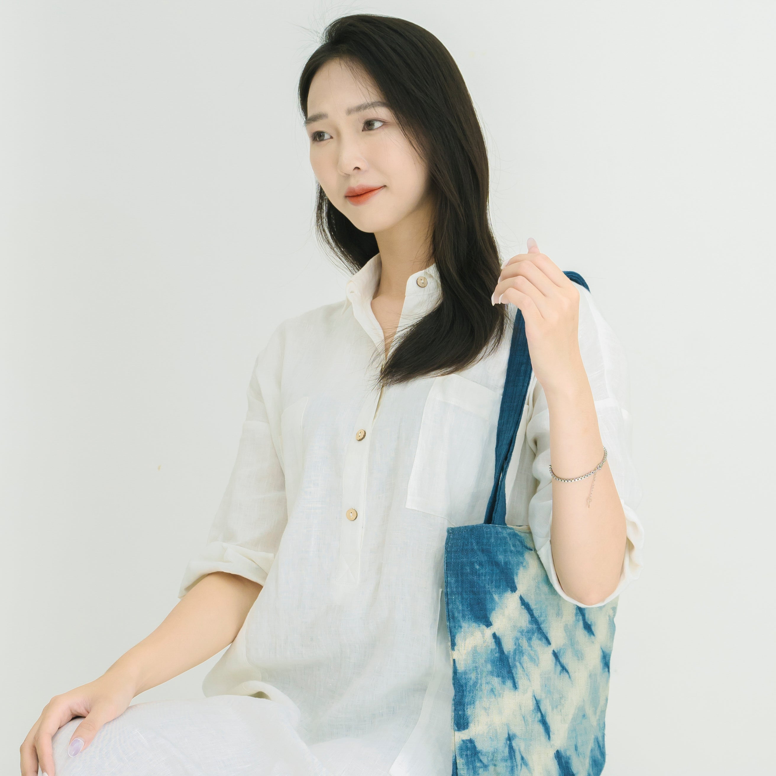 Hmong Indigo Stripe Tote Bag - Hand-Dyed Flow Pattern Brocade - Traditional Hill Tribe Artisan Shoulder Bag