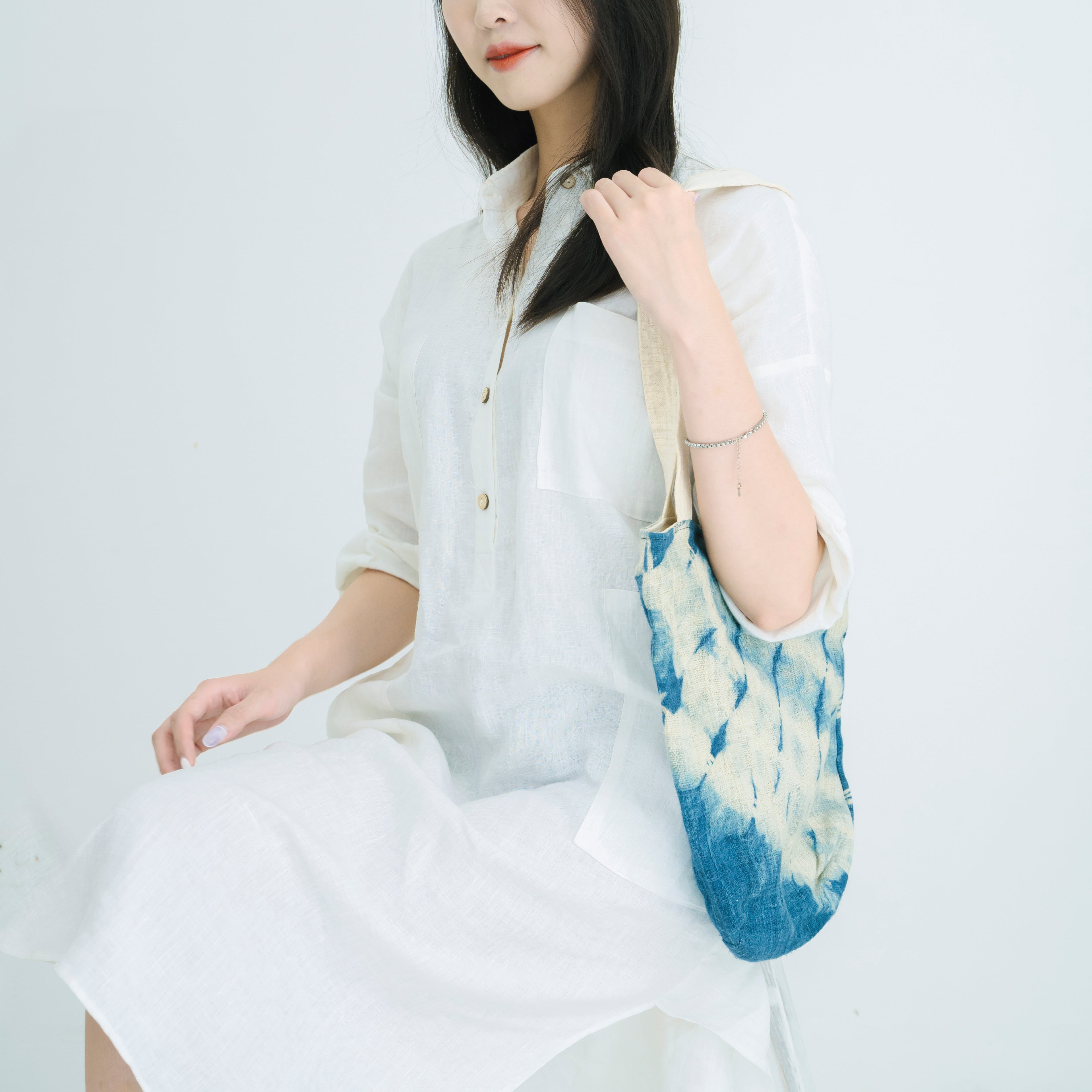 Hmong Gradient Ombre Tote Bag - Hand-Dyed Indigo Fade Brocade - Traditional Hill Tribe Artisan Shoulder Bag