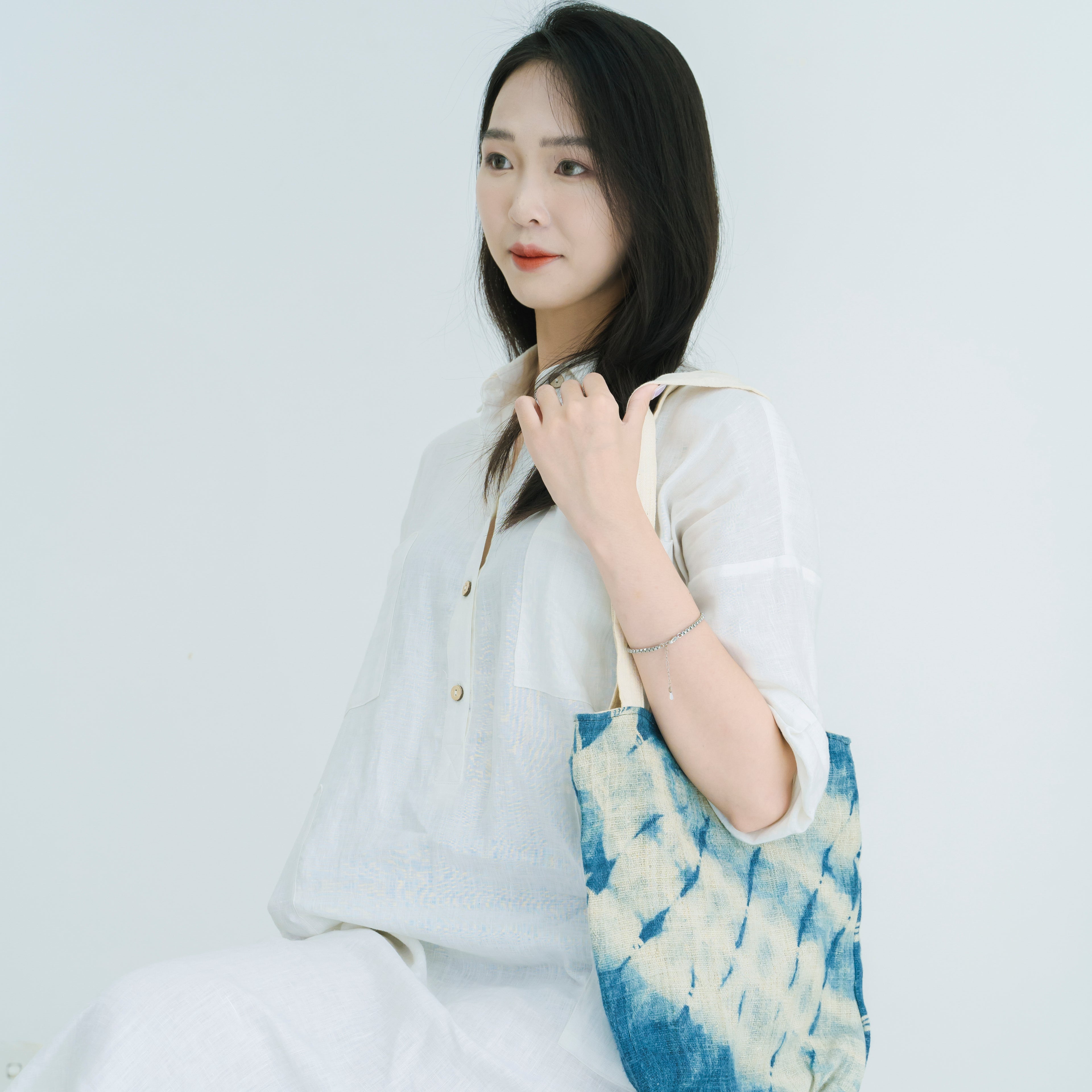 Hmong Gradient Ombre Tote Bag - Hand-Dyed Indigo Fade Brocade - Traditional Hill Tribe Artisan Shoulder Bag
