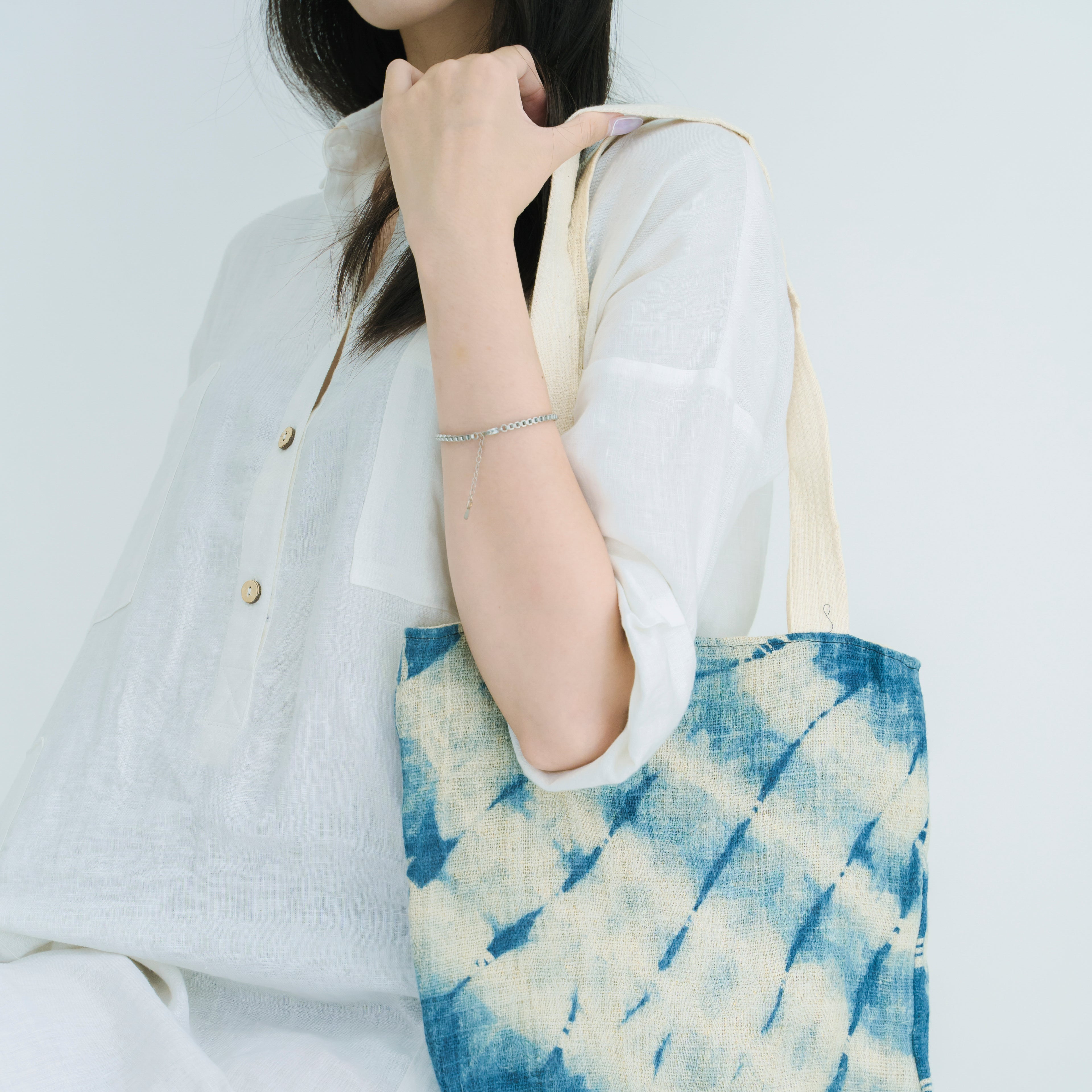 Hmong Gradient Ombre Tote Bag - Hand-Dyed Indigo Fade Brocade - Traditional Hill Tribe Artisan Shoulder Bag