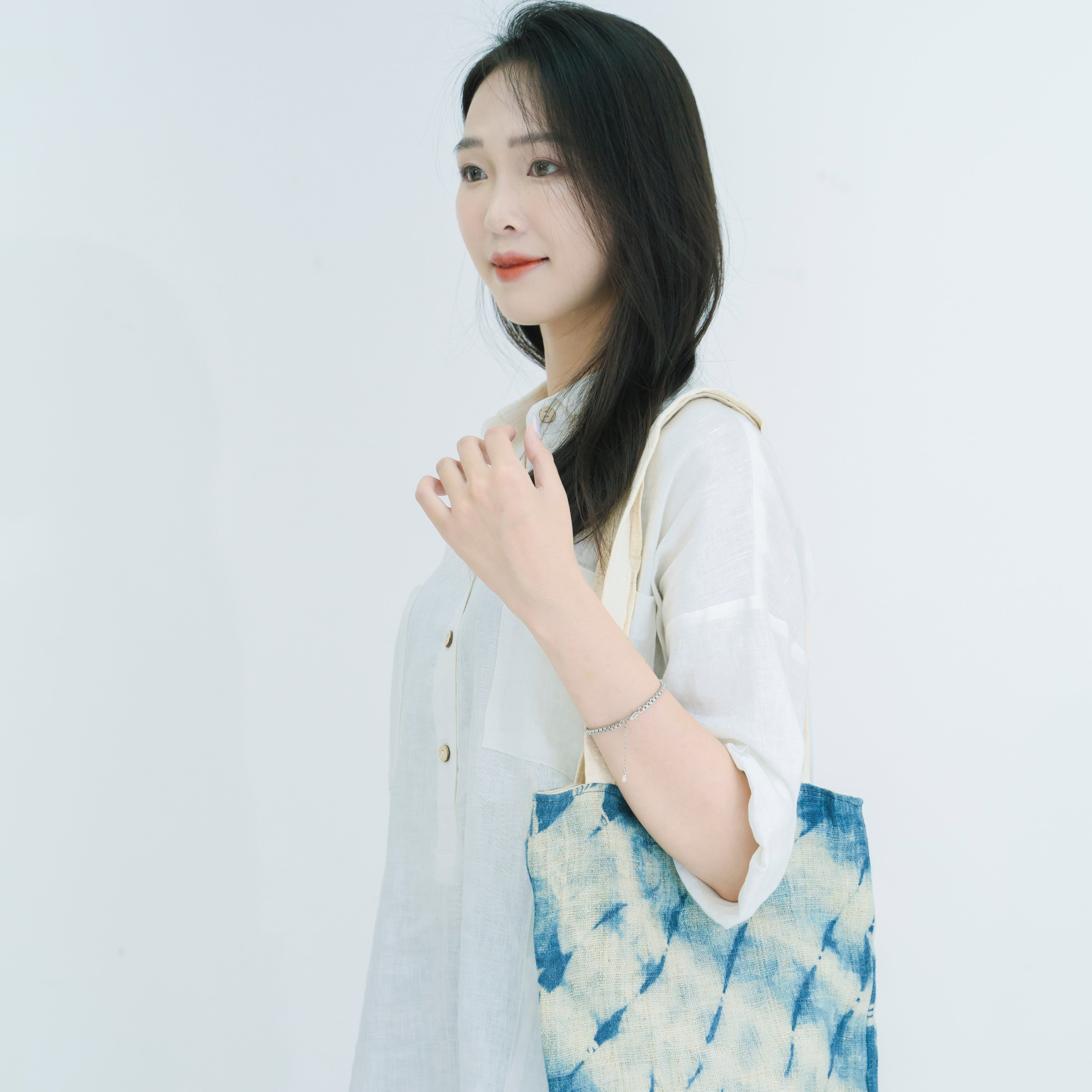 Hmong Gradient Ombre Tote Bag - Hand-Dyed Indigo Fade Brocade - Traditional Hill Tribe Artisan Shoulder Bag