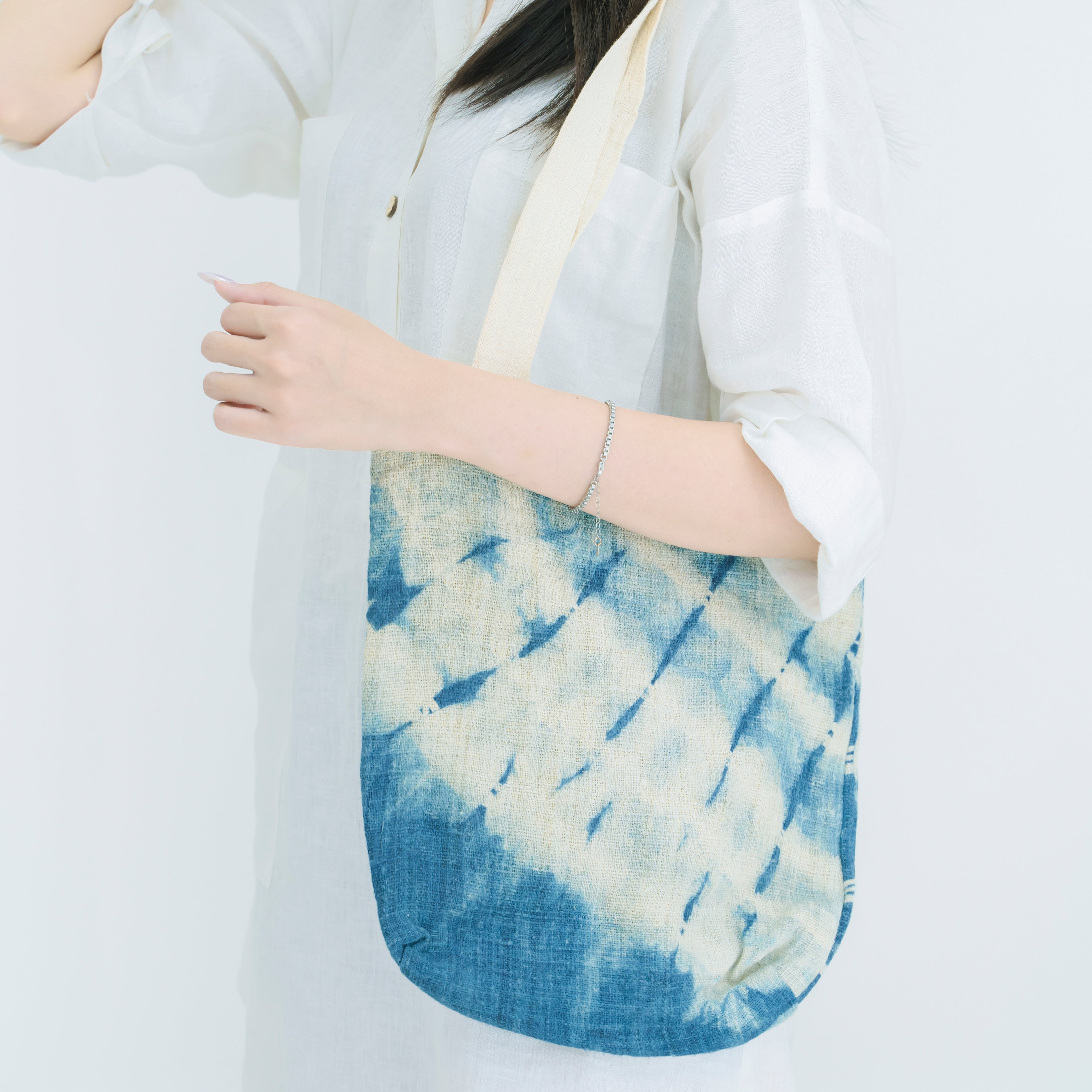 Hmong Gradient Ombre Tote Bag - Hand-Dyed Indigo Fade Brocade - Traditional Hill Tribe Artisan Shoulder Bag