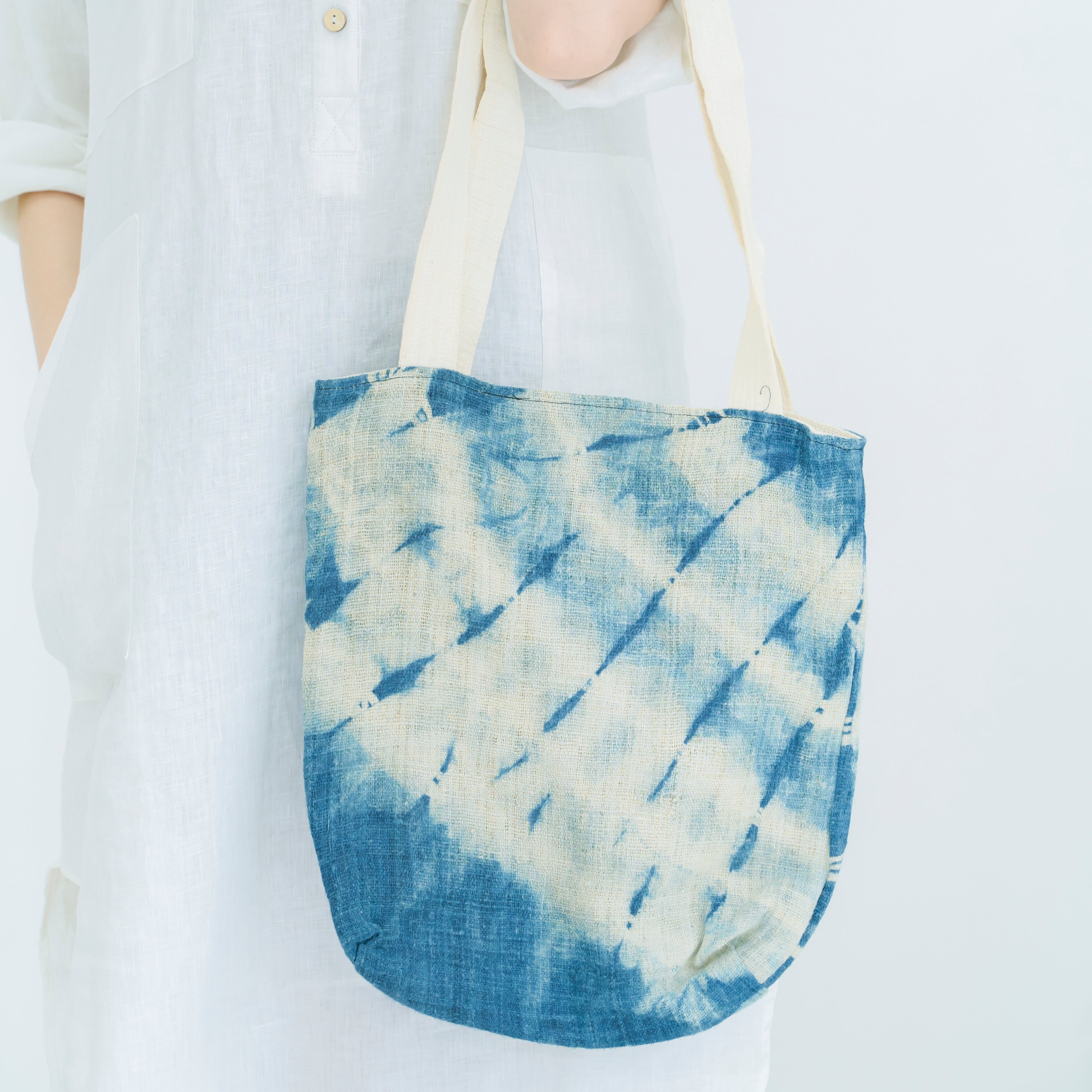 Hmong Gradient Ombre Tote Bag - Hand-Dyed Indigo Fade Brocade - Traditional Hill Tribe Artisan Shoulder Bag