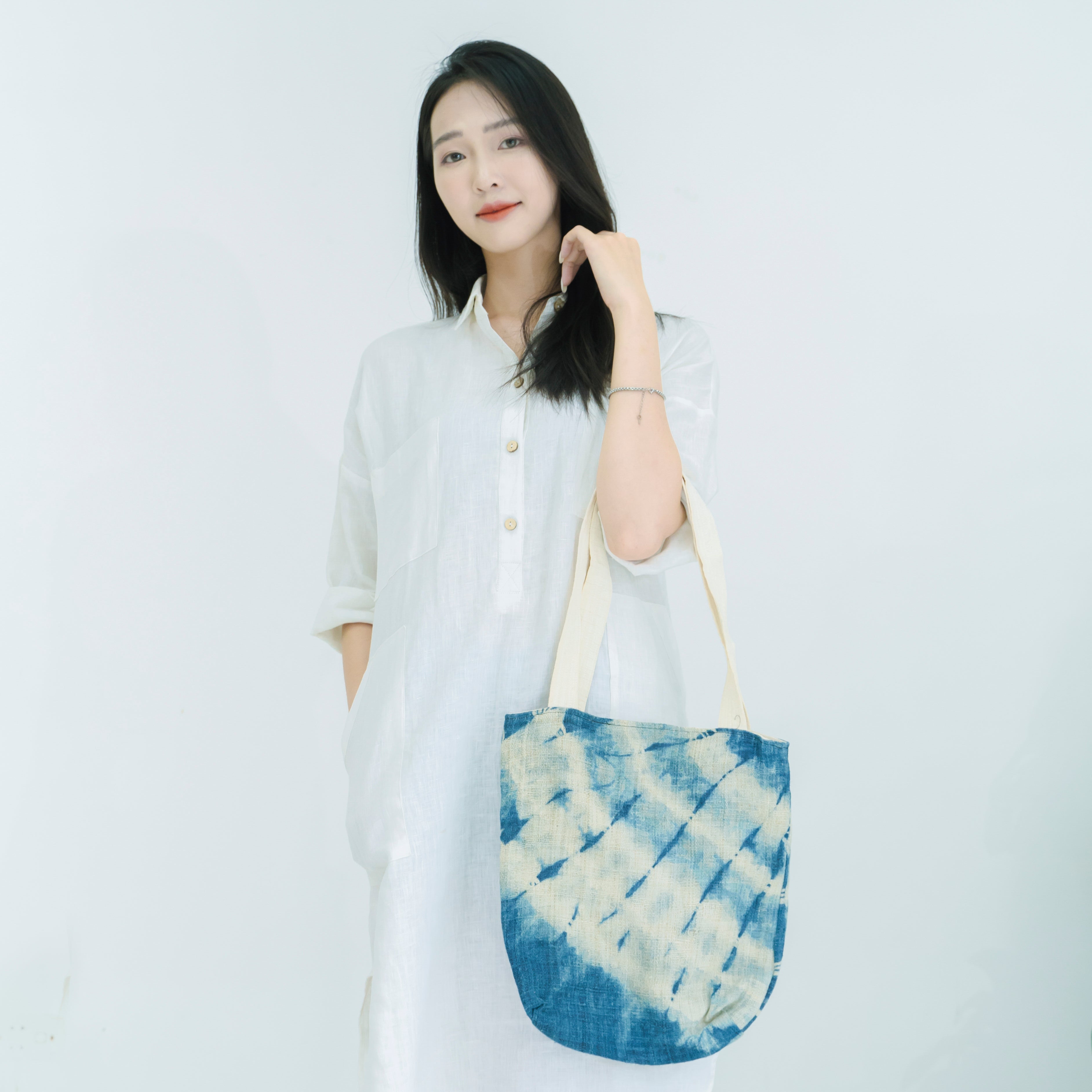 Hmong Gradient Ombre Tote Bag - Hand-Dyed Indigo Fade Brocade - Traditional Hill Tribe Artisan Shoulder Bag