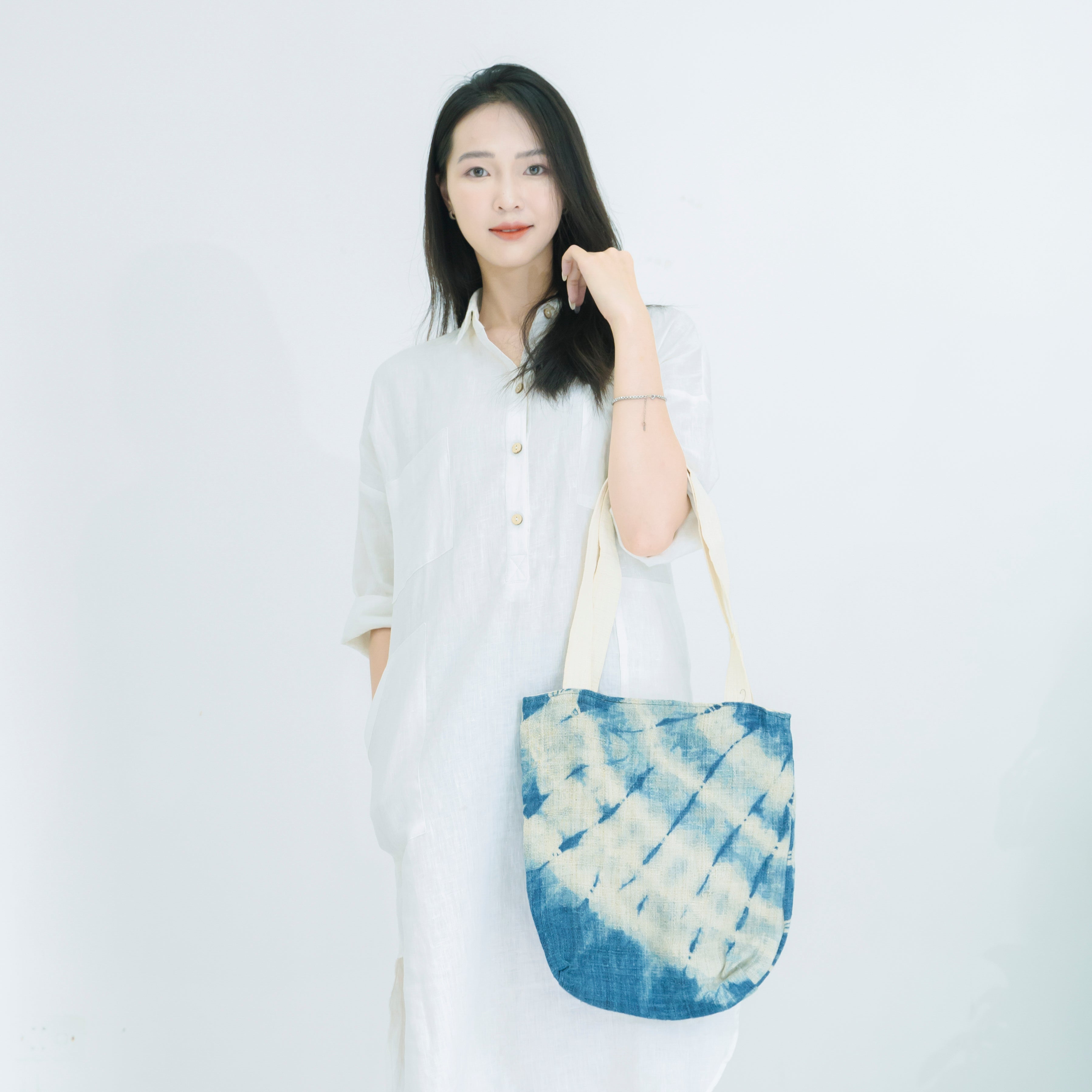 Hmong Gradient Ombre Tote Bag - Hand-Dyed Indigo Fade Brocade - Traditional Hill Tribe Artisan Shoulder Bag