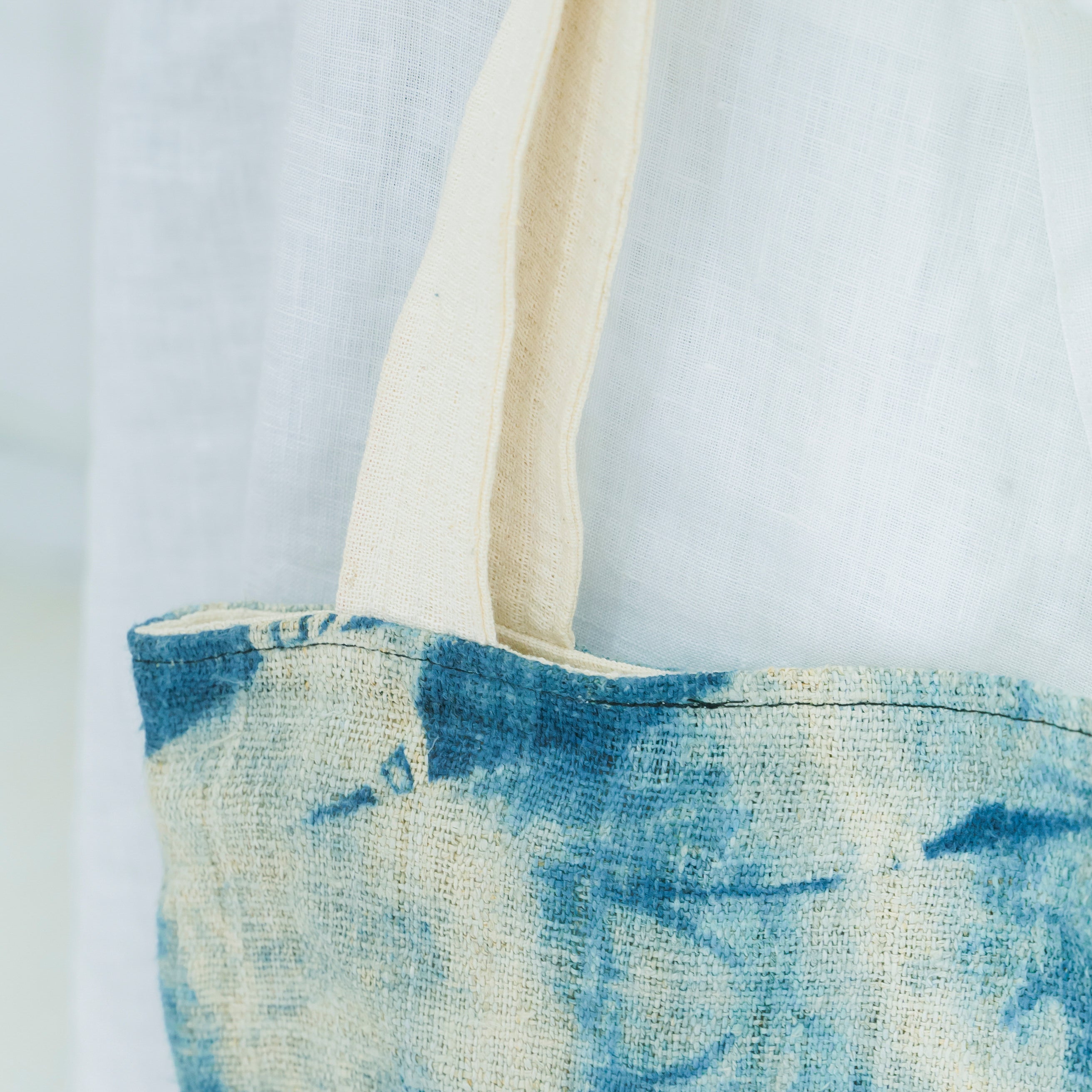 Hmong Gradient Ombre Tote Bag - Hand-Dyed Indigo Fade Brocade - Traditional Hill Tribe Artisan Shoulder Bag