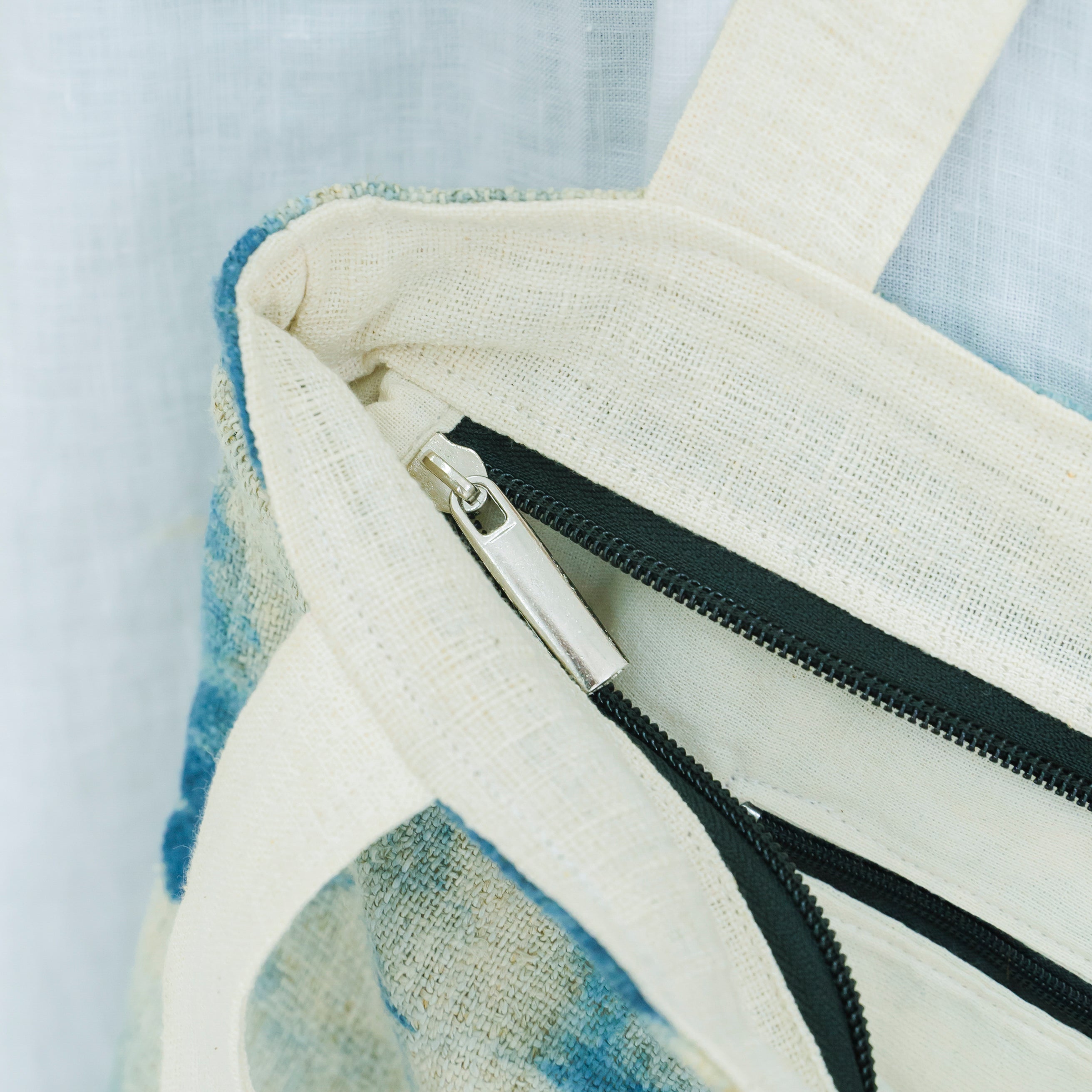 Hmong Gradient Ombre Tote Bag - Hand-Dyed Indigo Fade Brocade - Traditional Hill Tribe Artisan Shoulder Bag