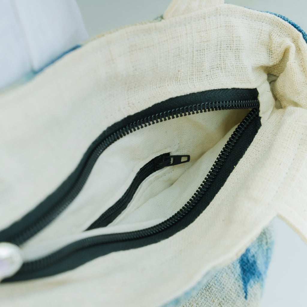 Hmong Gradient Ombre Tote Bag - Hand-Dyed Indigo Fade Brocade - Traditional Hill Tribe Artisan Shoulder Bag