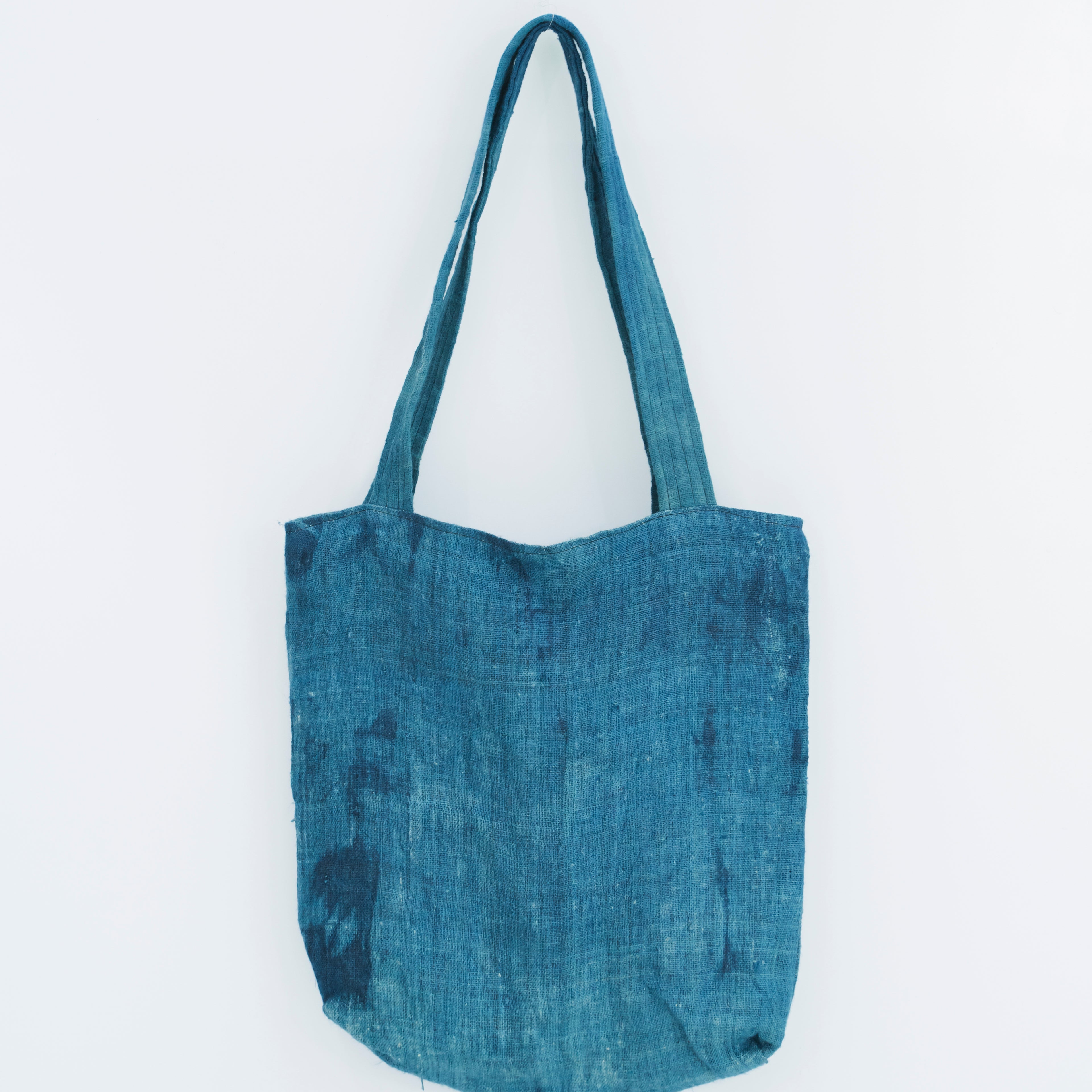 Hmong Natural Indigo Tote Bag - Minimalist Brocade Design - Traditional Hill Tribe Artisan Shoulder Bag