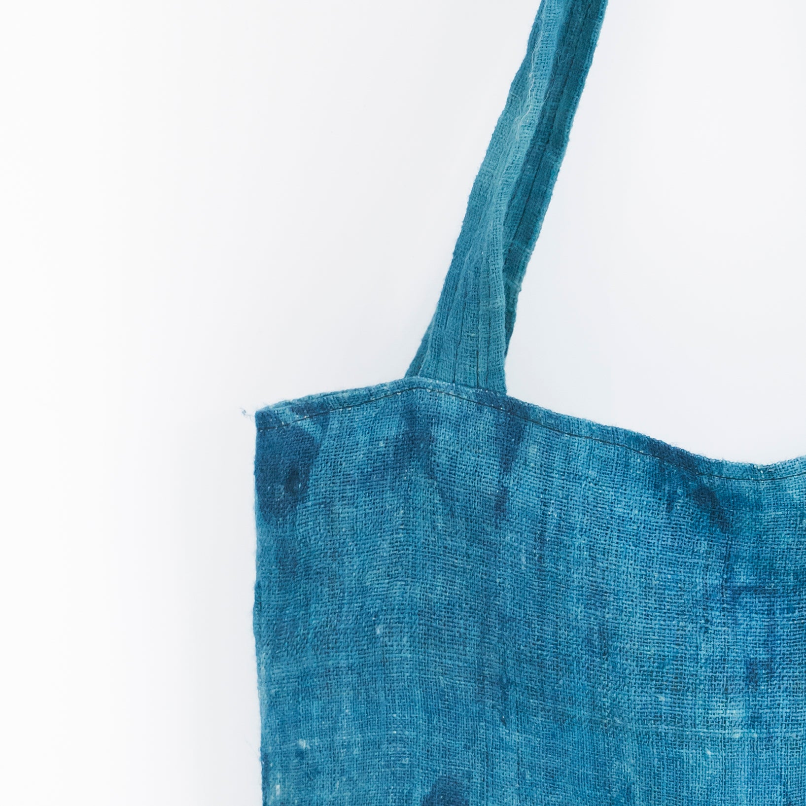 Hmong Natural Indigo Tote Bag - Minimalist Brocade Design - Traditional Hill Tribe Artisan Shoulder Bag