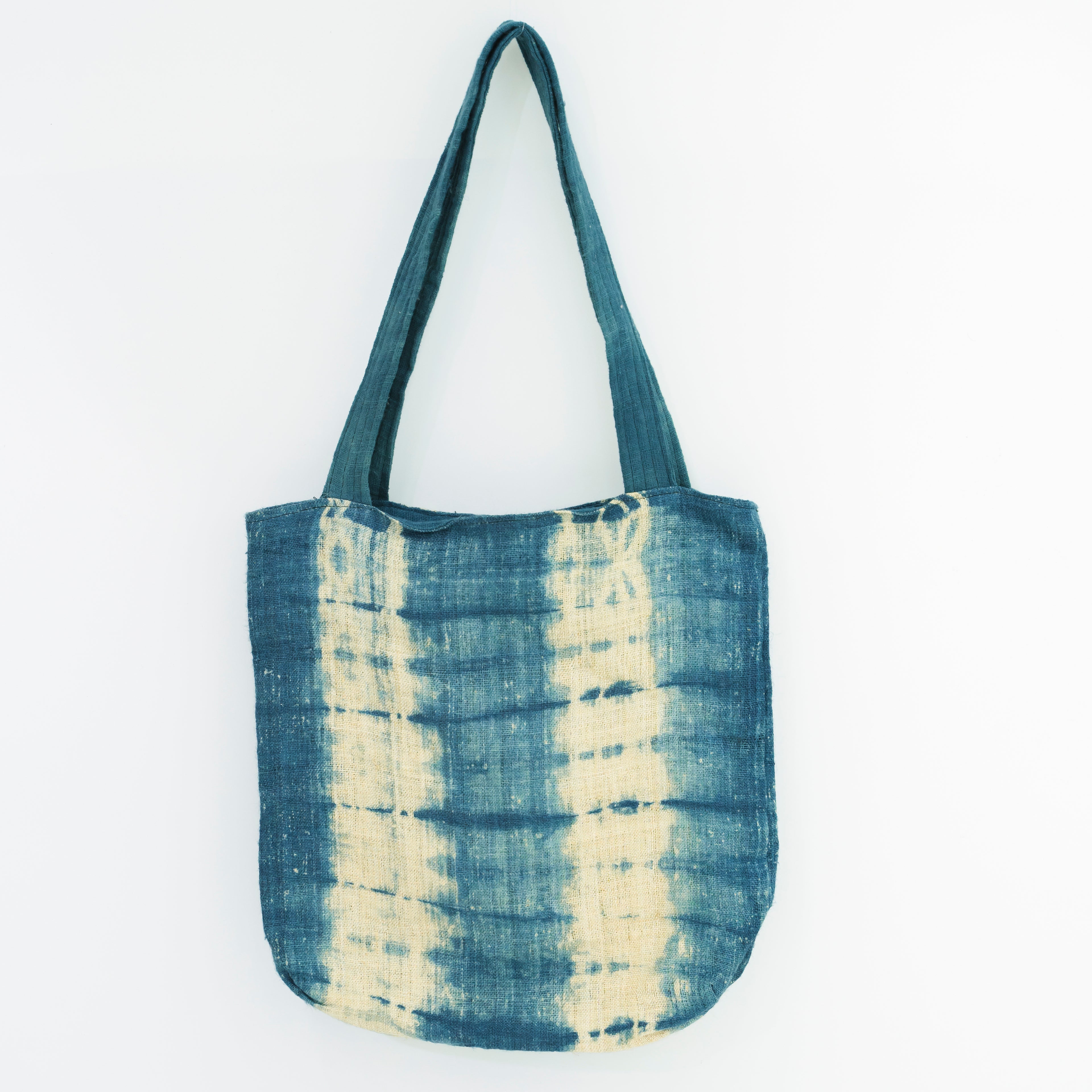 Hmong Step Pattern Tote Bag - Hand-Dyed Indigo Brocade - Traditional Staircase Motif Hill Tribe Artisan Bag