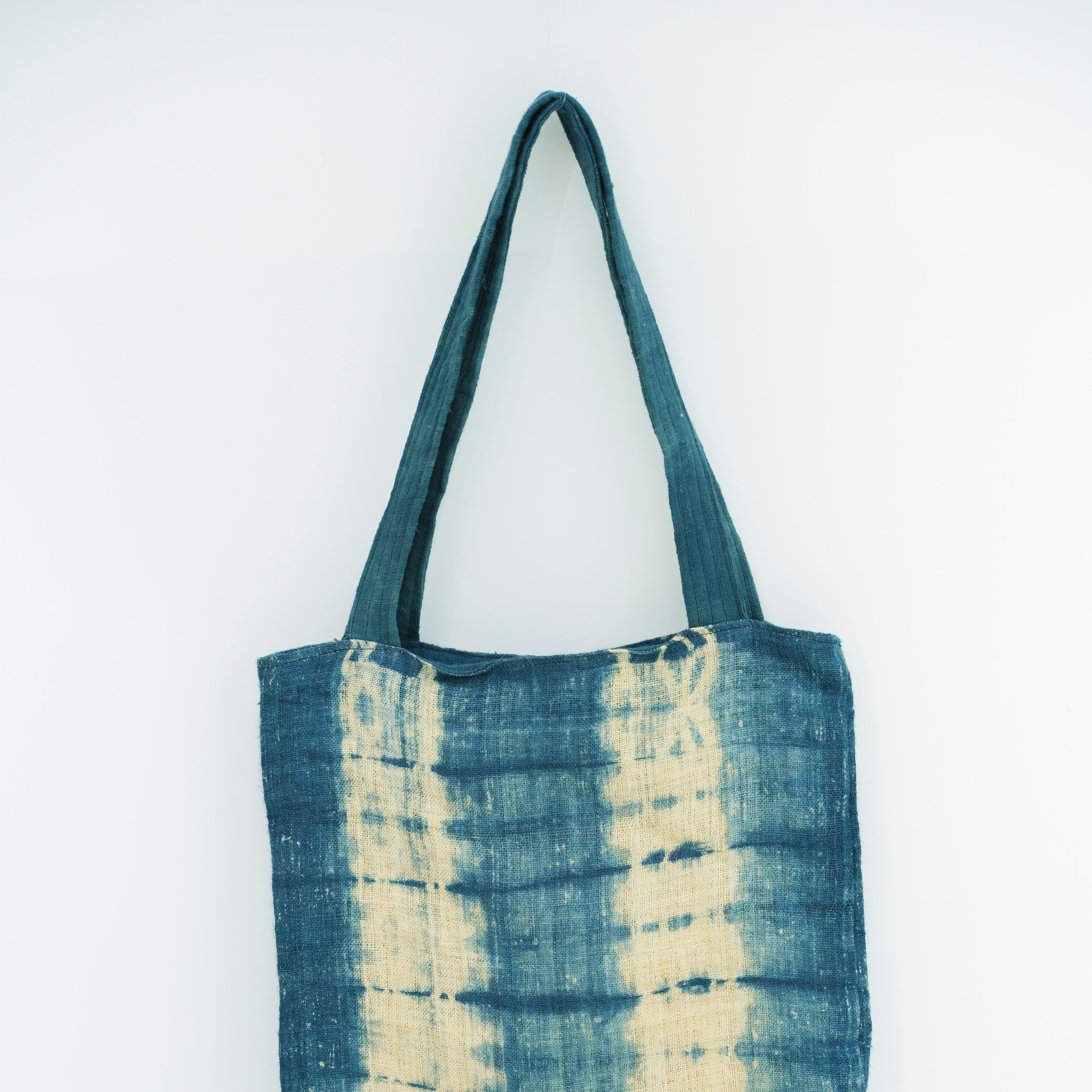 Hmong Step Pattern Tote Bag - Hand-Dyed Indigo Brocade - Traditional Staircase Motif Hill Tribe Artisan Bag